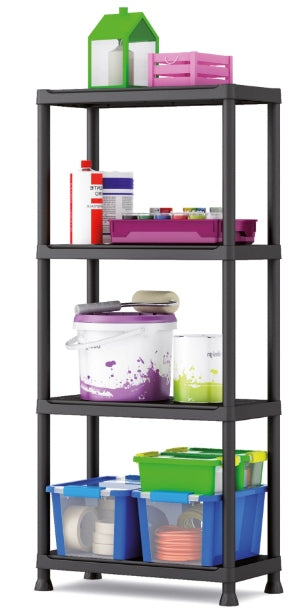 BLACK PLASTIC GARAGE STORAGE RACK FOR OFFICE BASEMENT 4 SHELVES STRONG Manufacturer code 0503173/r