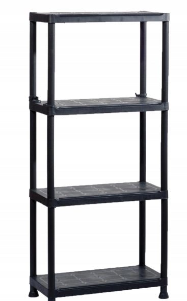 BLACK PLASTIC GARAGE STORAGE RACK FOR OFFICE BASEMENT 4 SHELVES STRONG