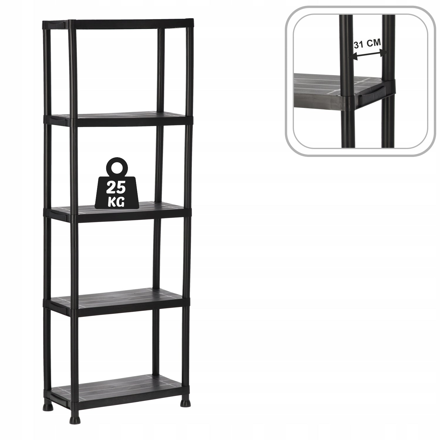 BLACK PLASTIC GARAGE STORAGE RACK FOR OFFICE BASEMENT 5 SHELVES Manufacturer code 1505