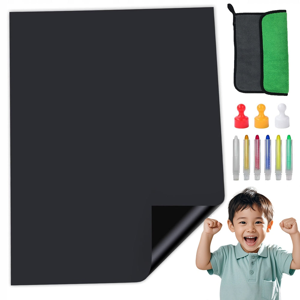BLACK SELF-ADHESIVE MAGNETIC CHALKBOARD 200X100CM FOR WRITING WITH CHALK