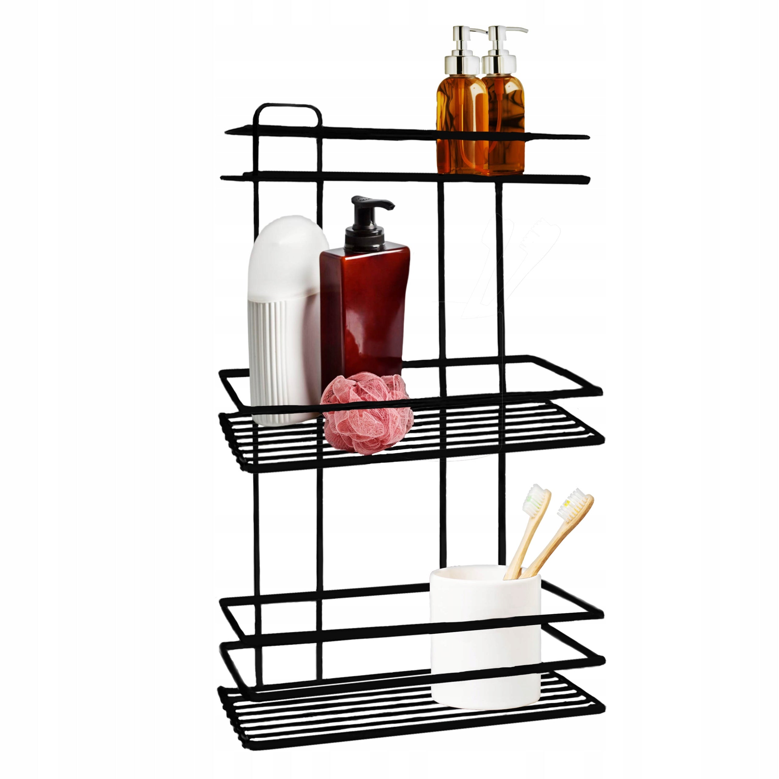 BLACK WIRE BATHROOM SHELF - THREE LEVELS, SELF-ADHESIVE, METAL, LOFT STYLE Packaging status original