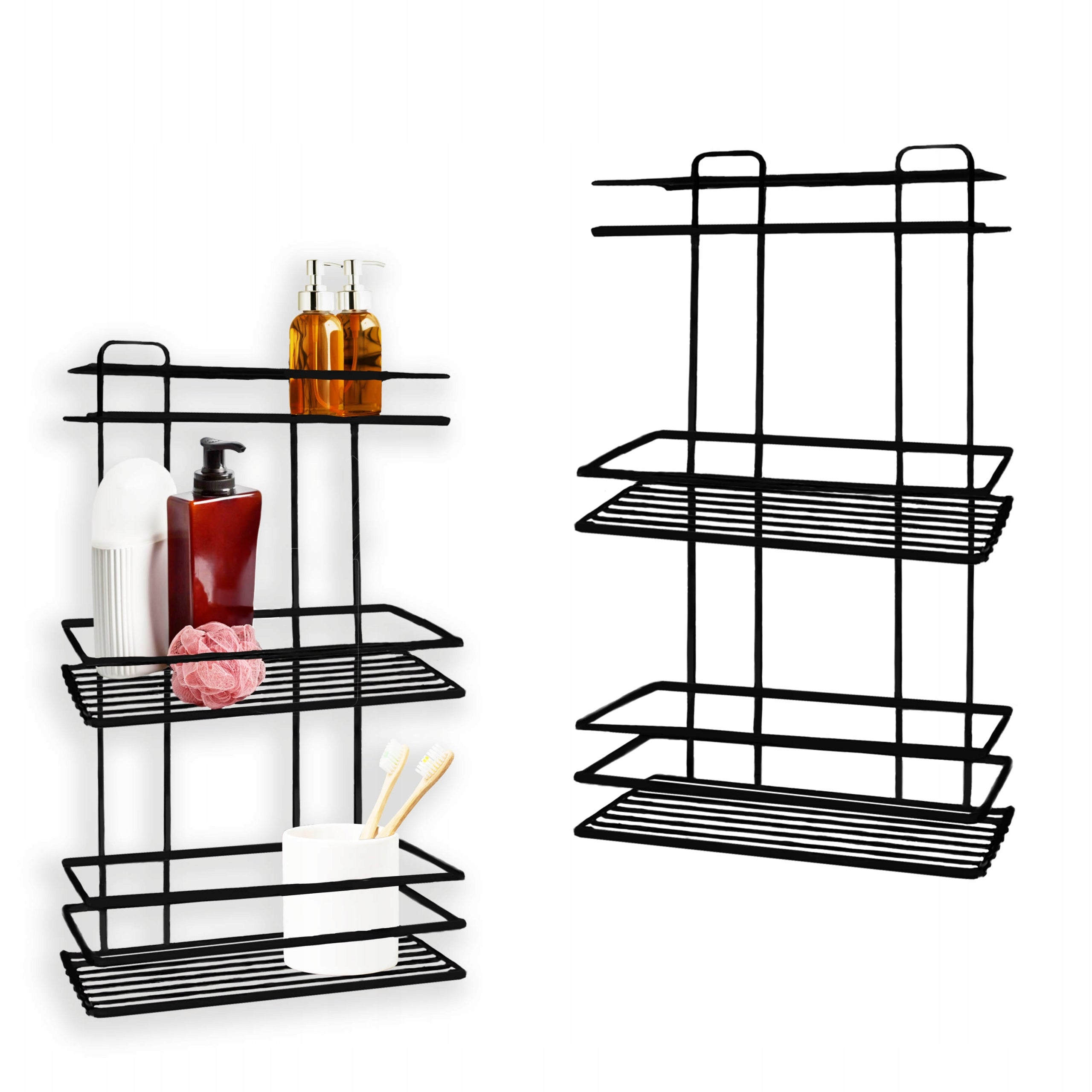BLACK WIRE BATHROOM SHELF - THREE LEVELS, SELF-ADHESIVE, METAL, LOFT STYLE