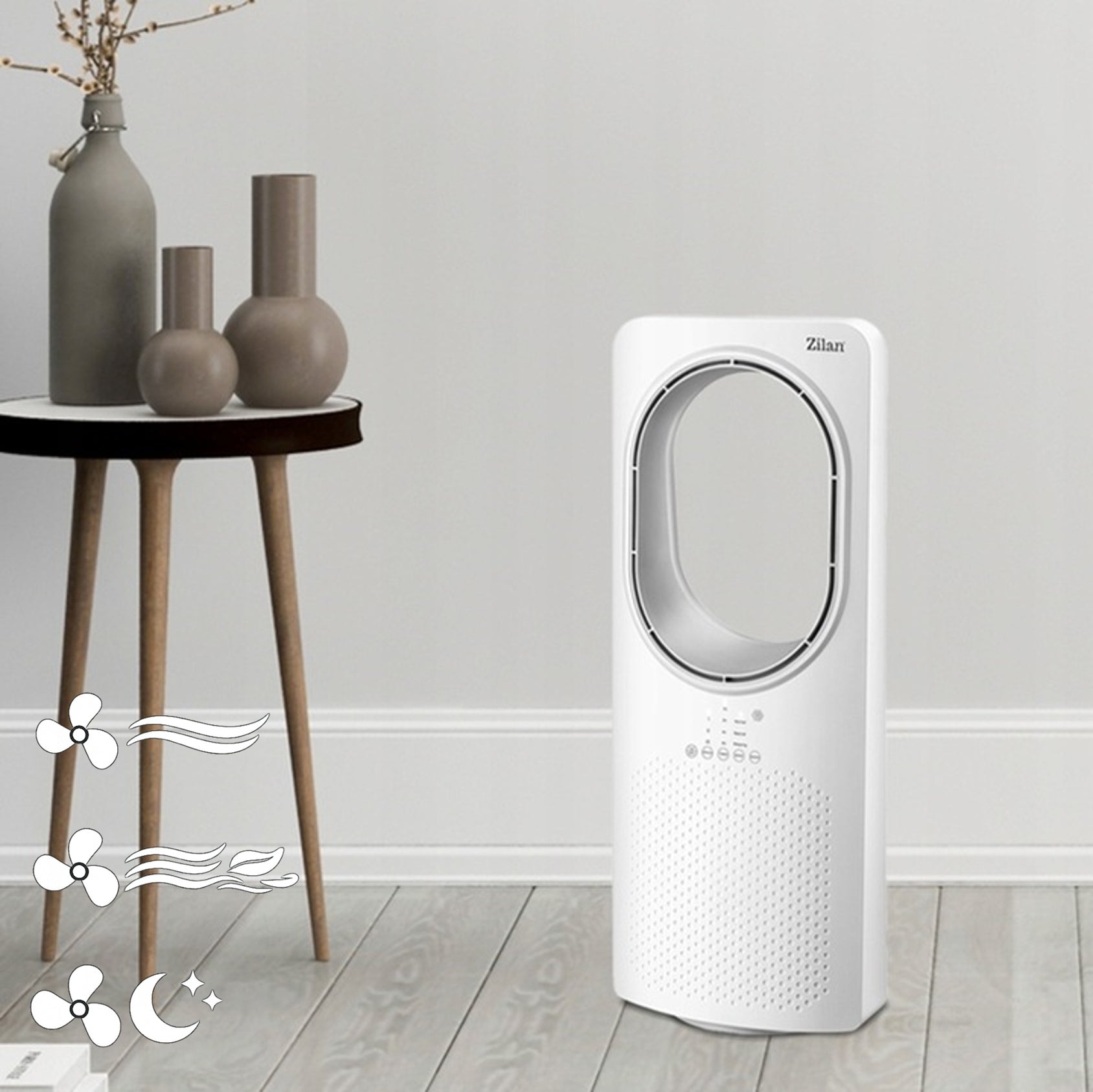 BLADELESS COLUMN FAN WHITE QUIET TOUCH PANEL + 50W REMOTE CONTROL Model BEZŁOPATKOWY BLADELESS