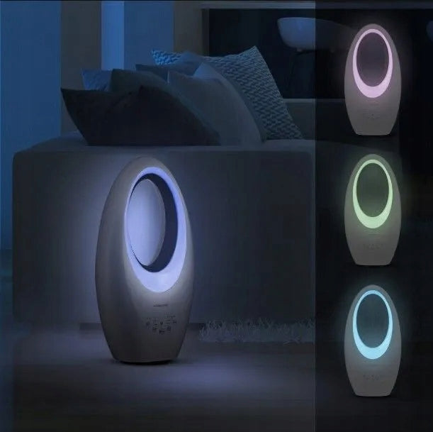 BLADELESS FLOOR FAN OSCILLATION TIMER REMOTE CONTROL LED LIGHTING Dominant color white