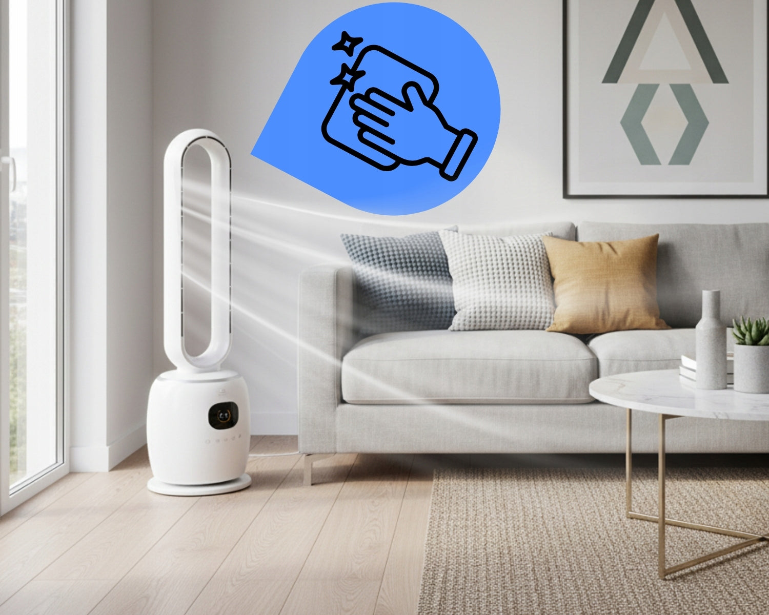 BLADELESS Fans Silent Column Fan LED Timer 60W + Remote Control Model WIATRAK Bezłopatkowy Stojący