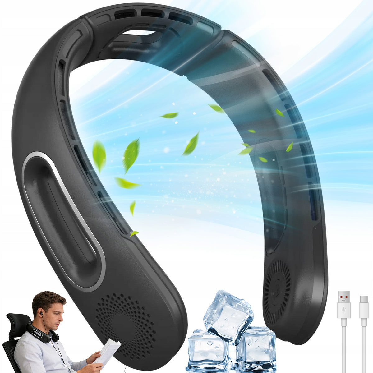 BLADELESS NECK FAN WITH 4 MODES AND 5200MAH BATTERY