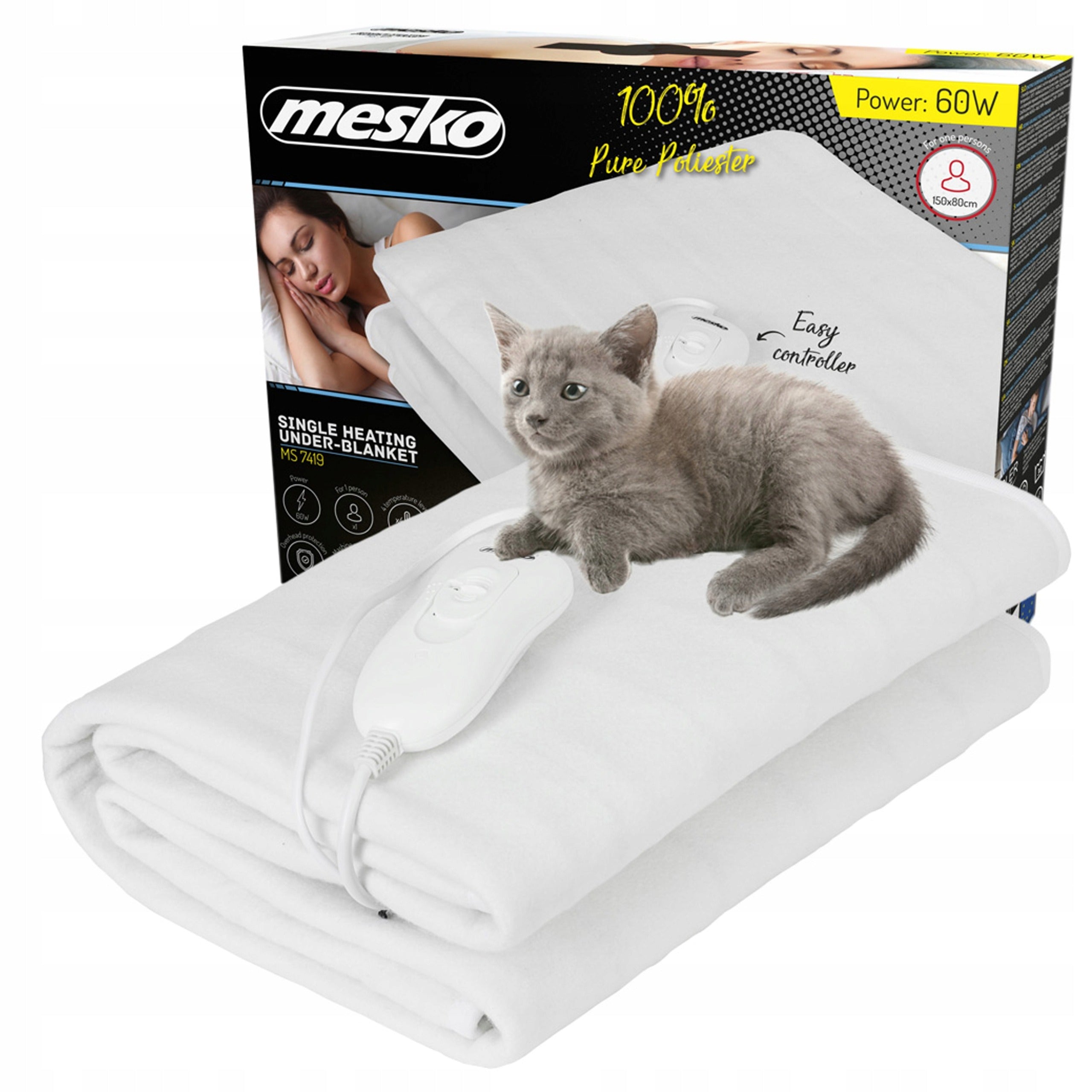 BLANKET ELECTRIC HEATING MAT 150X80CM SOFT FLEECE REMOTE CONTROL TIMER 1 PERSON