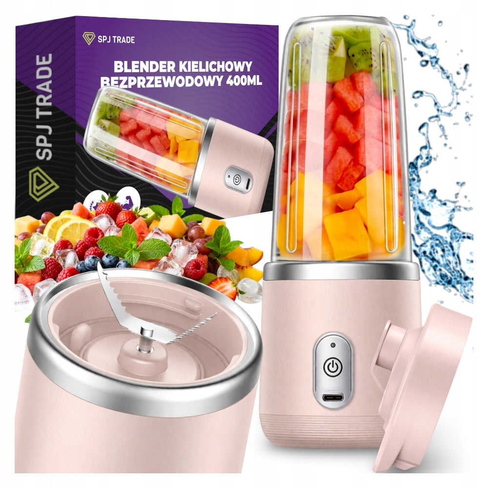 BLENDER CUP WIRELESS PORTABLE USB PINK SHAKER 400ml WATER BOTTLE