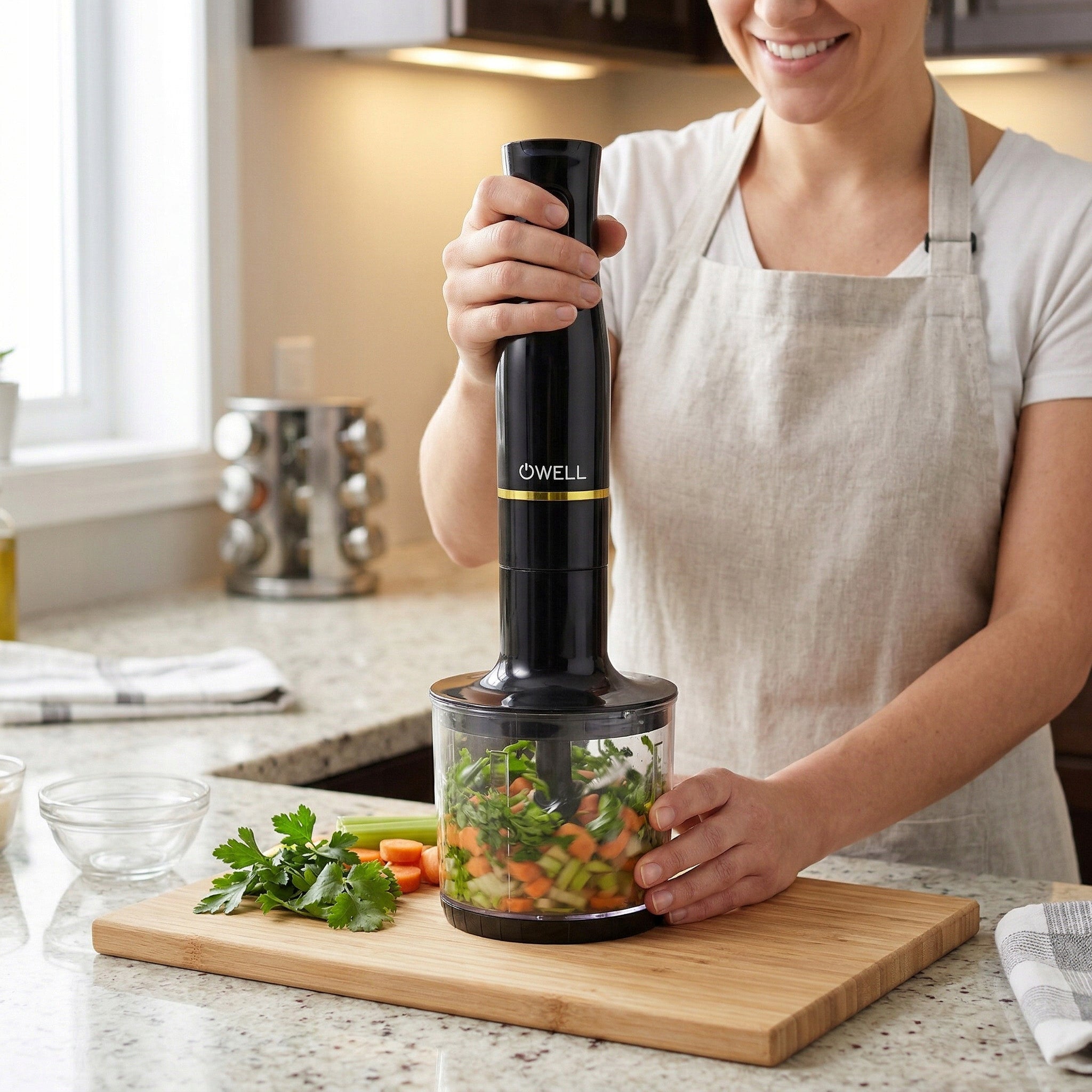 BLENDER HANDHELD MULTIFUNCTIONAL MIXER SHREDDER FOAMER 5in1 800W BLACK Dominant color black