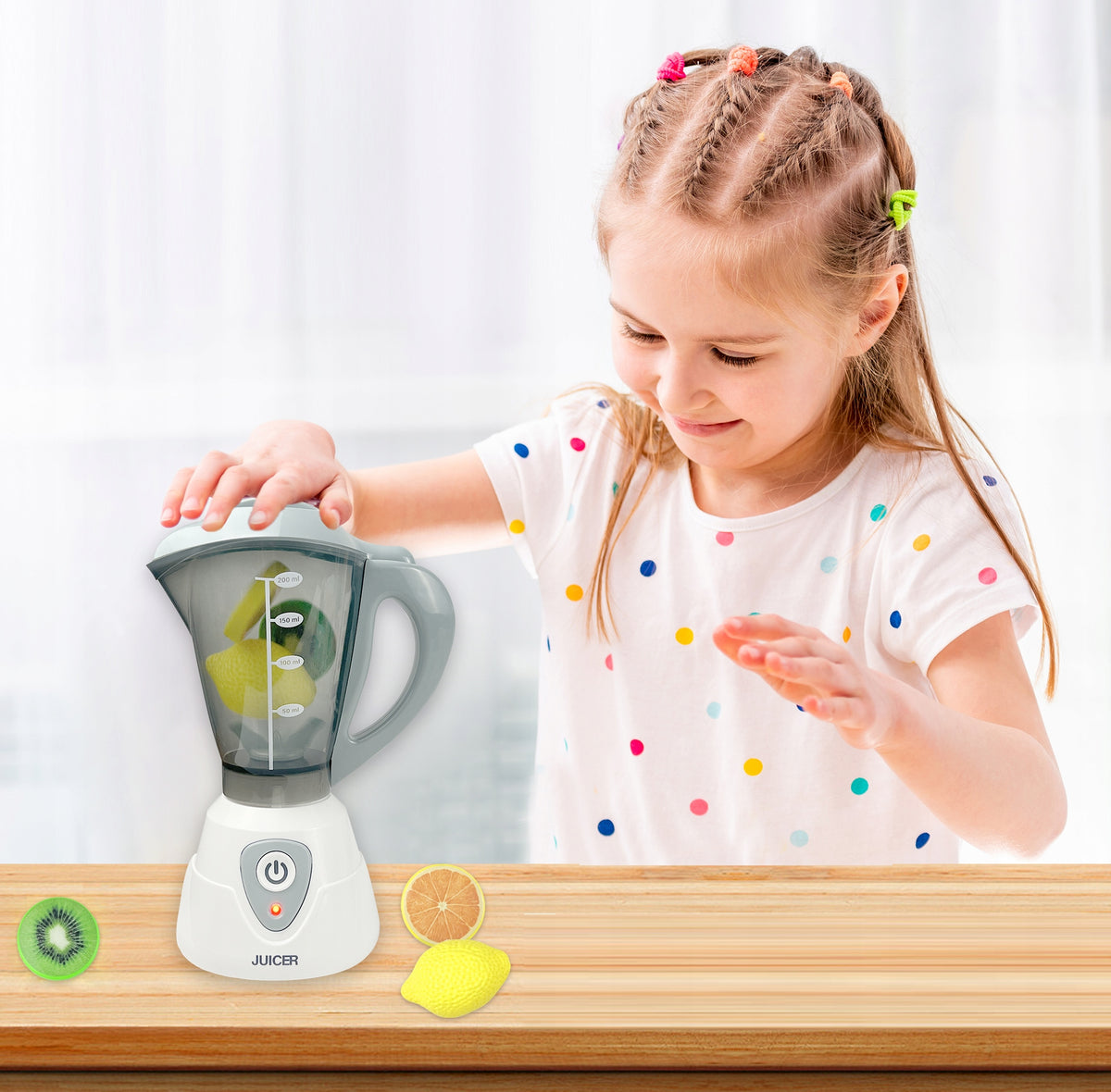 BLENDER MIXER ROBOT BATTERY OPERATED WITH AGD LIGHT + FRUIT KITCHEN SET Packaging status original
