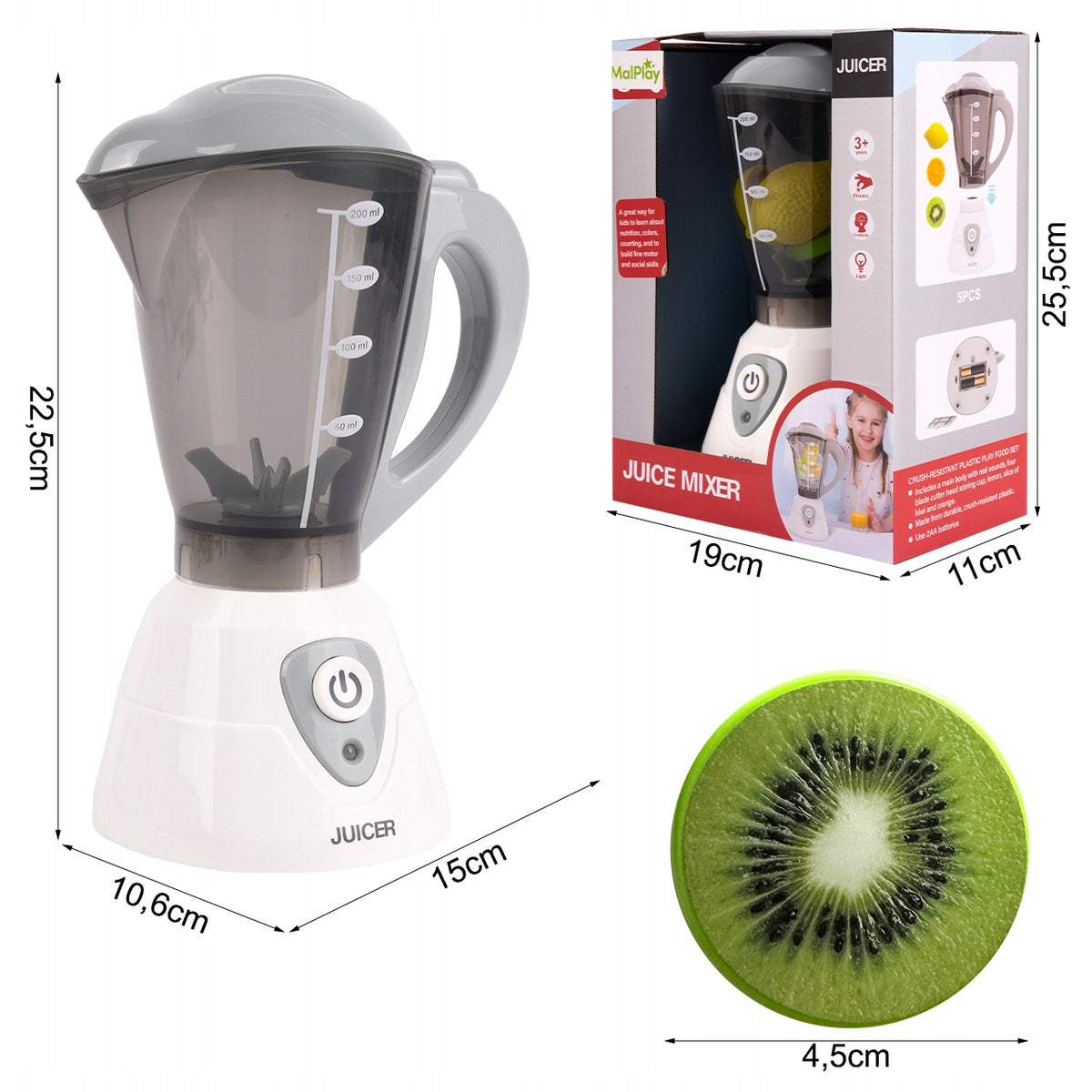 BLENDER TOY CUP MIXER FOR CHILDREN LIGHT SOUND FRUIT 3 PCS Packaging status original