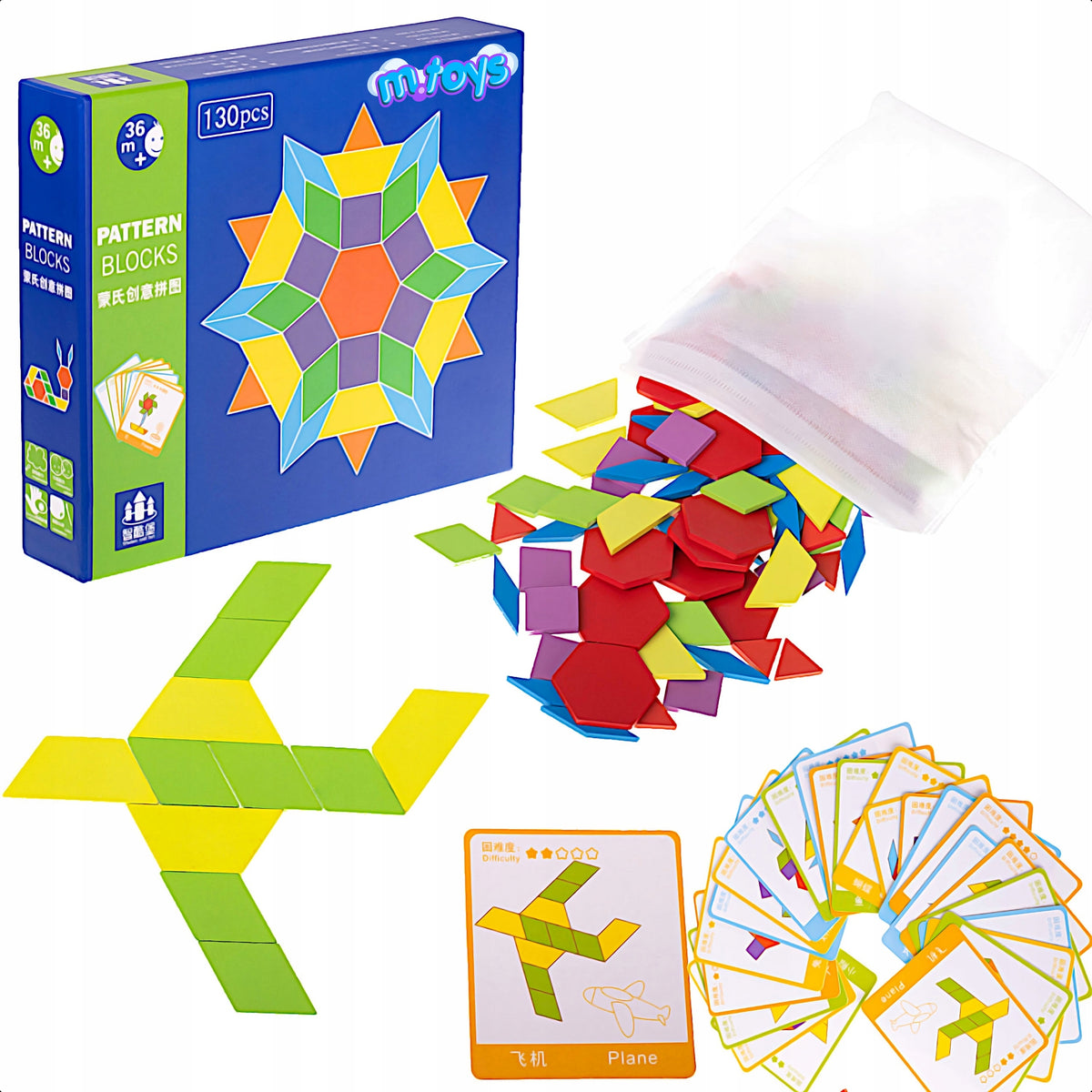 BLOCKS WOODEN PUZZLE GAME CREATIVE MOSAIC MONTESSORI 155 EL. Packaging status original