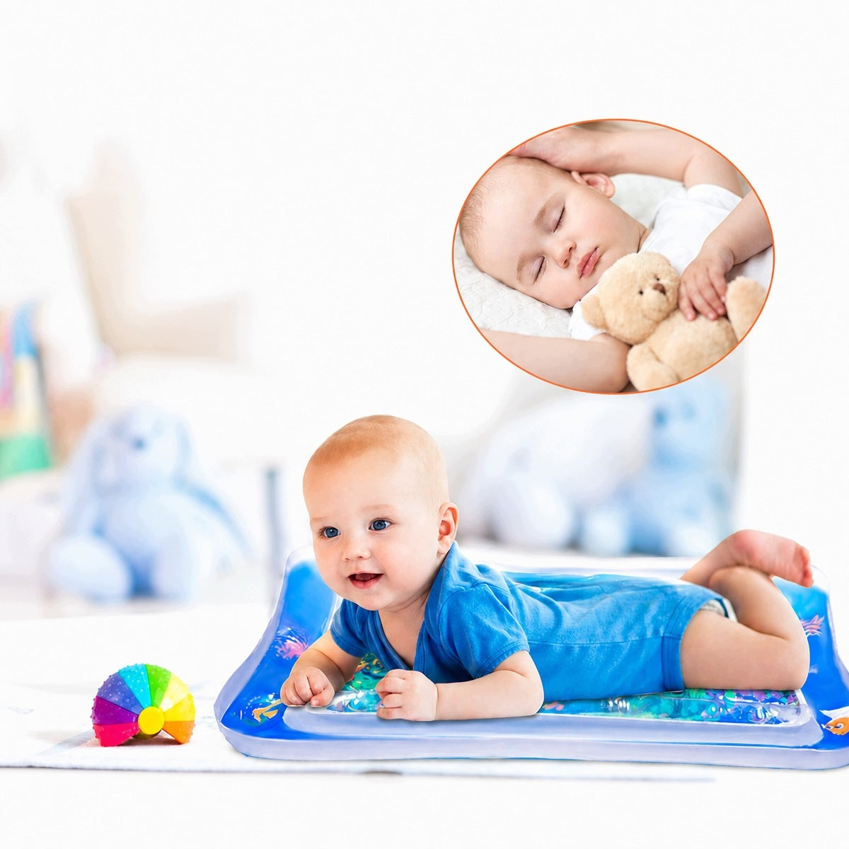BLOWING SENSORY WATER MAT FOR BABIES BLUE TOY Kid's age 3＋ months