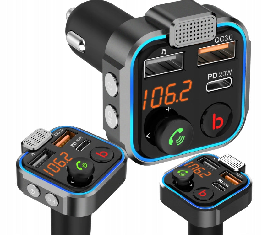 BLUETOOTH AUDIO TRANSMITTER FM MP3 BT FAST CHARGER 3X USB QC 3.0 RGB Manufacturer code TRANSMITER GDCARS