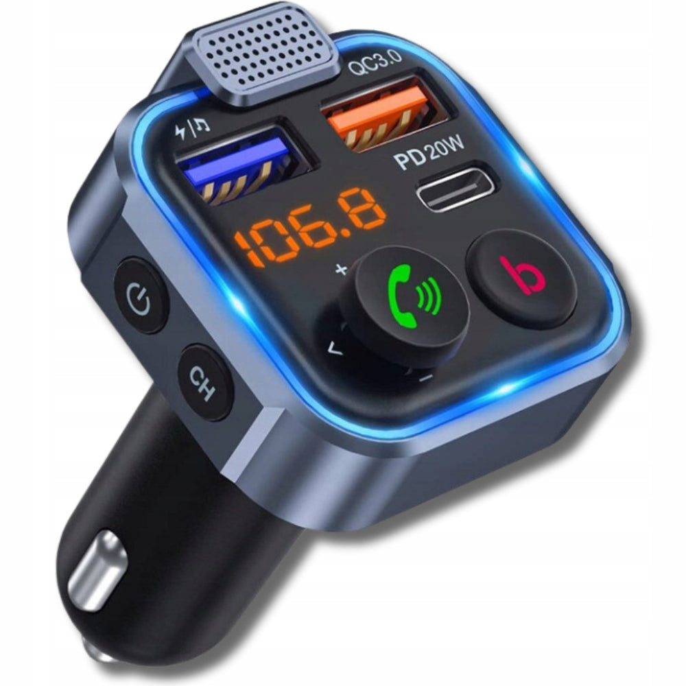 BLUETOOTH CAR FM TRANSMITTER 3x USB ADAPTER FAST MP3 RGB CHARGER Packaging status original