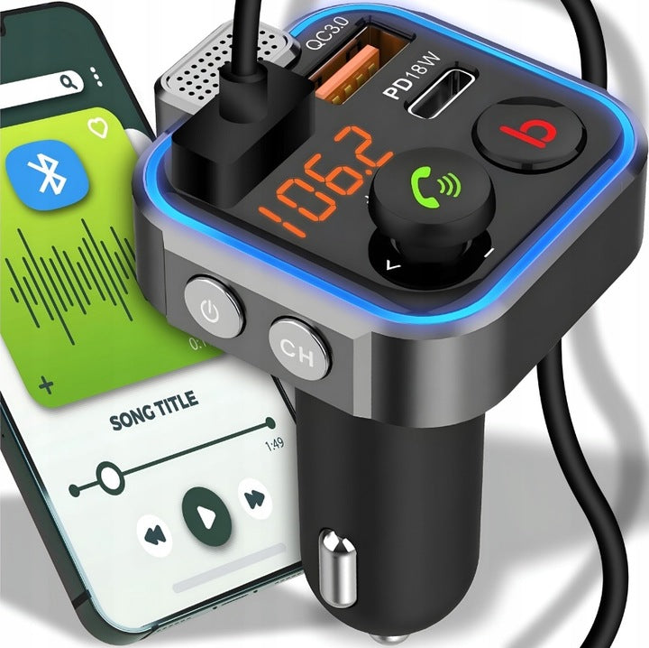 BLUETOOTH CAR FM TRANSMITTER 3x USB ADAPTER FAST MP3 RGB CHARGER Packaging status original