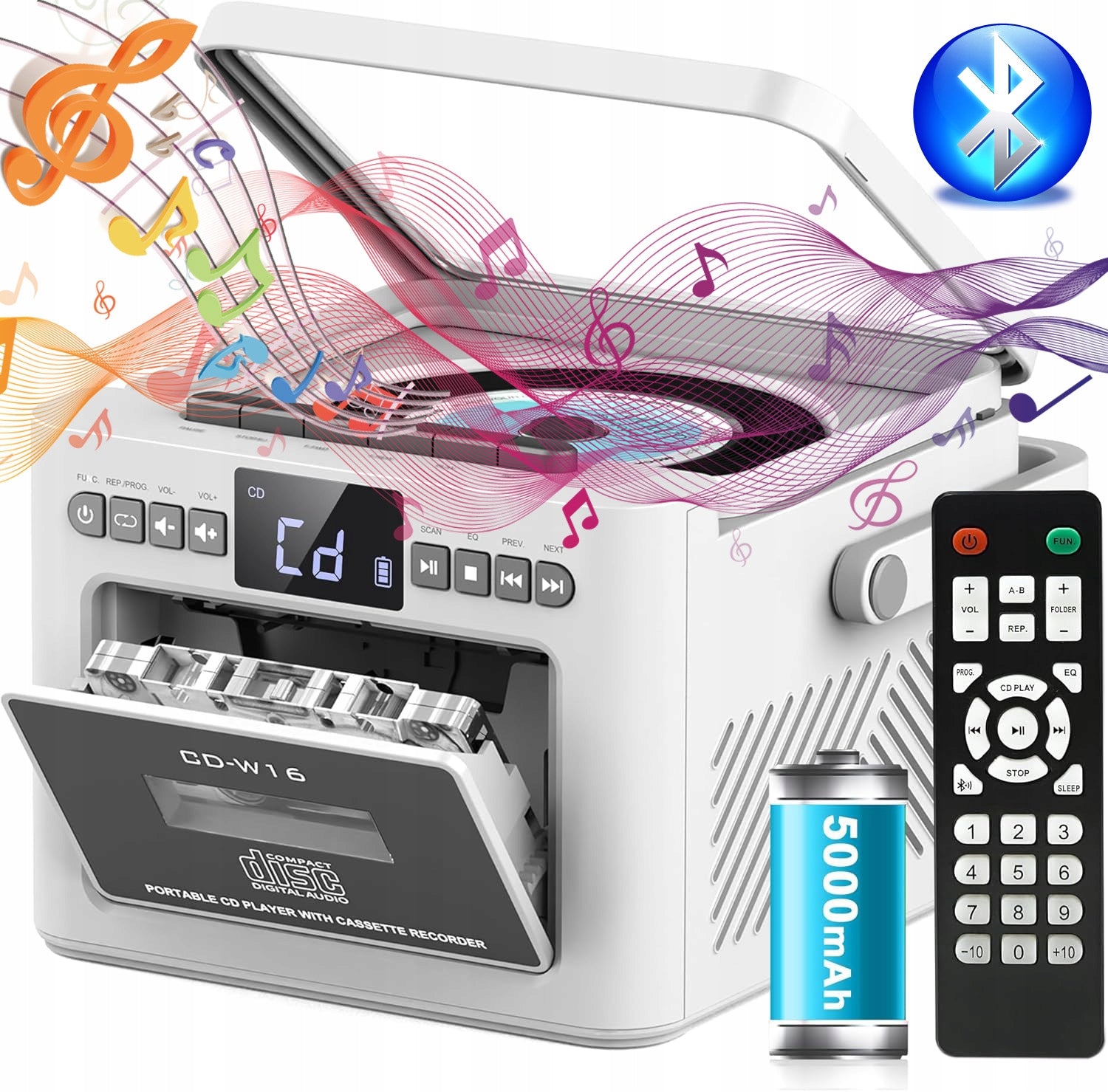 BLUETOOTH CD PLAYER + CASSETTE RADIO FM DISCMAN MP3 AUX SPEAKERS