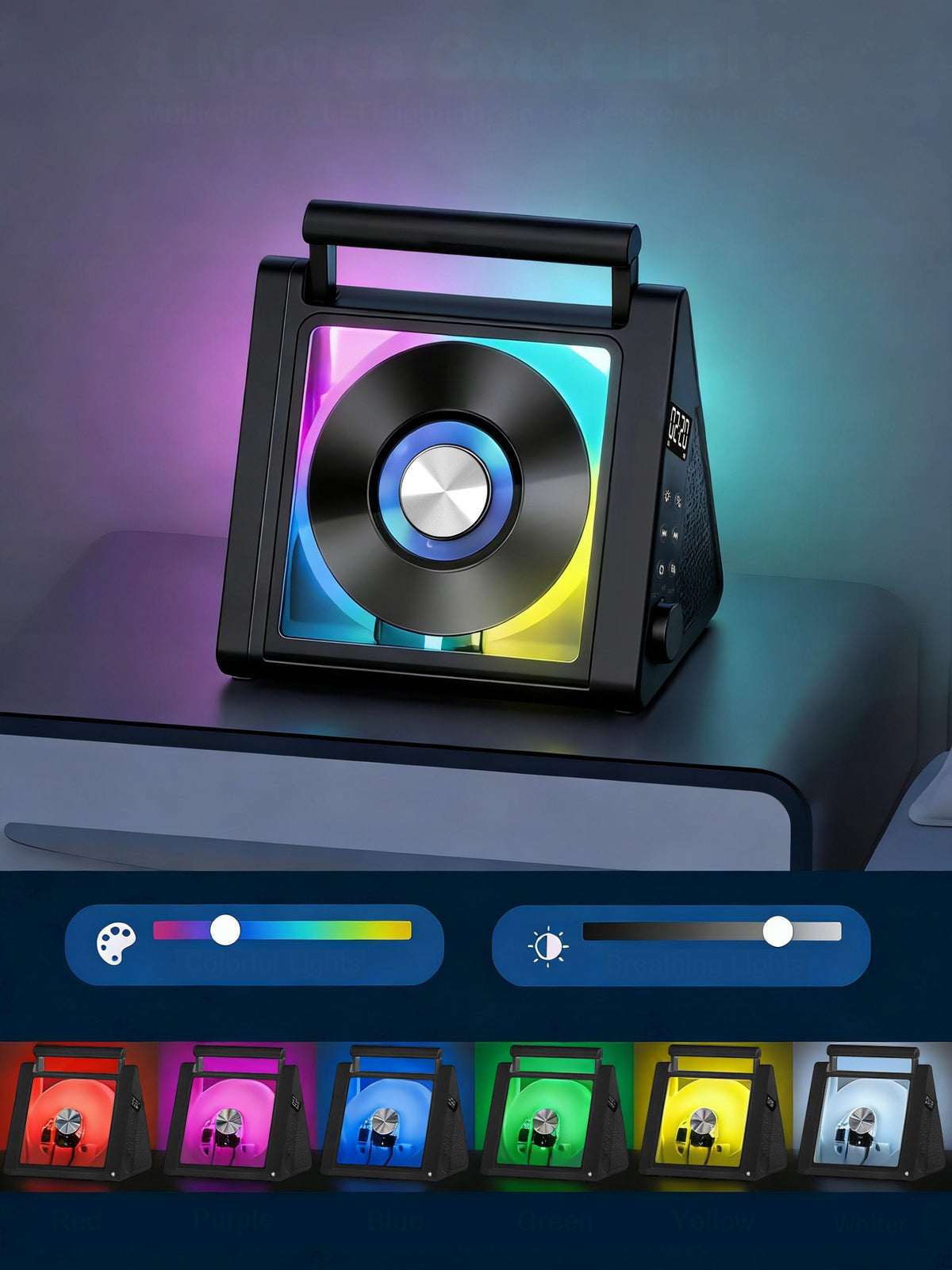 BLUETOOTH CD PLAYER PORTABLE RADIO FM DISCMAN MP3 SPEAKERS RGB 6-COLOR Manufacturer code CD03