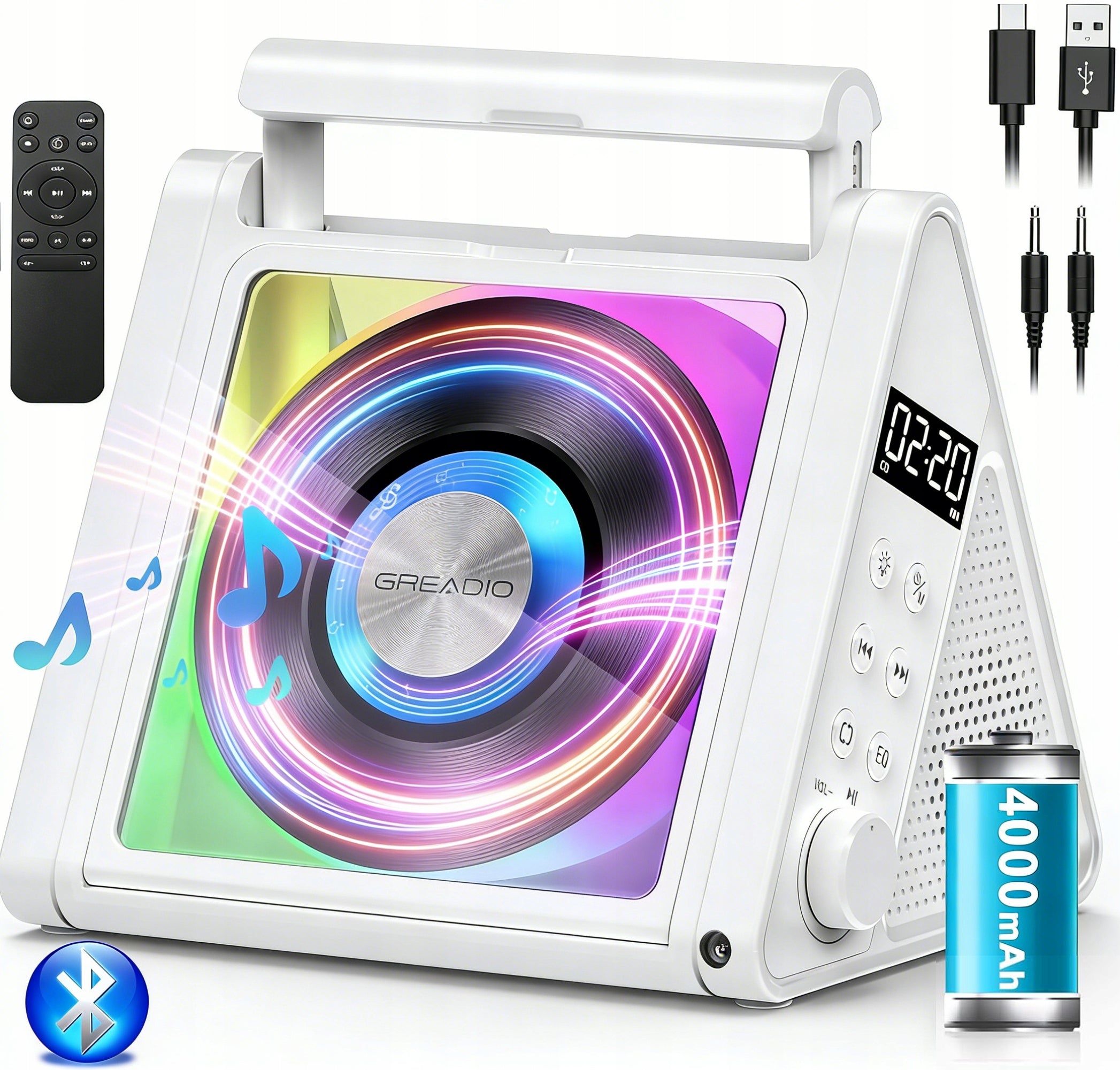 BLUETOOTH CD PLAYER PORTABLE RADIO FM DISCMAN MP3 SPEAKERS RGB 6-COLOR
