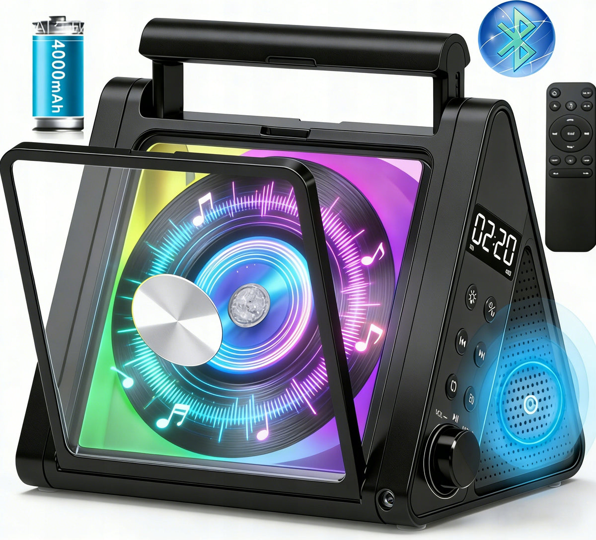 BLUETOOTH CD PLAYER PORTABLE RADIO FM DISCMAN MP3 SPEAKERS RGB 6-COLOR