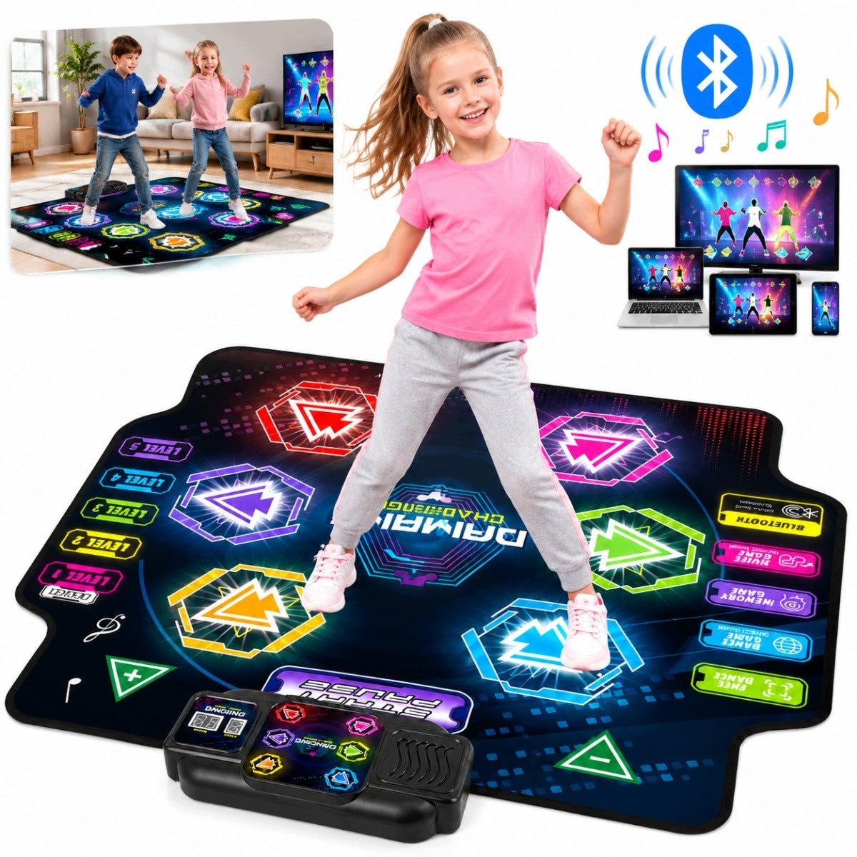 BLUETOOTH DANCE MAT 6 BUTTONS BLACK NON-SLIP