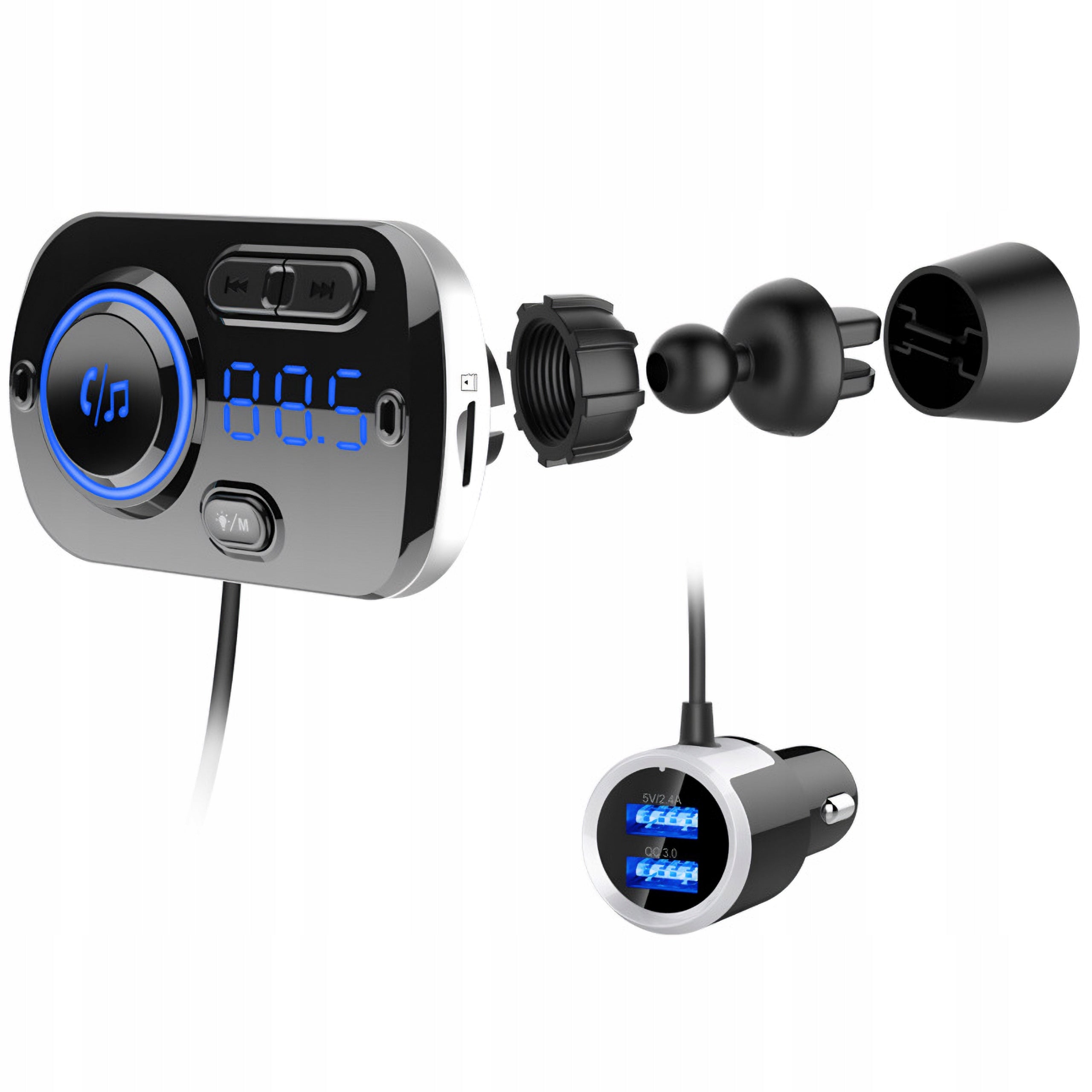 BLUETOOTH FM CAR TRANSMITTER 2X FAST USB-C AUX CHARGER TALK Packaging status original
