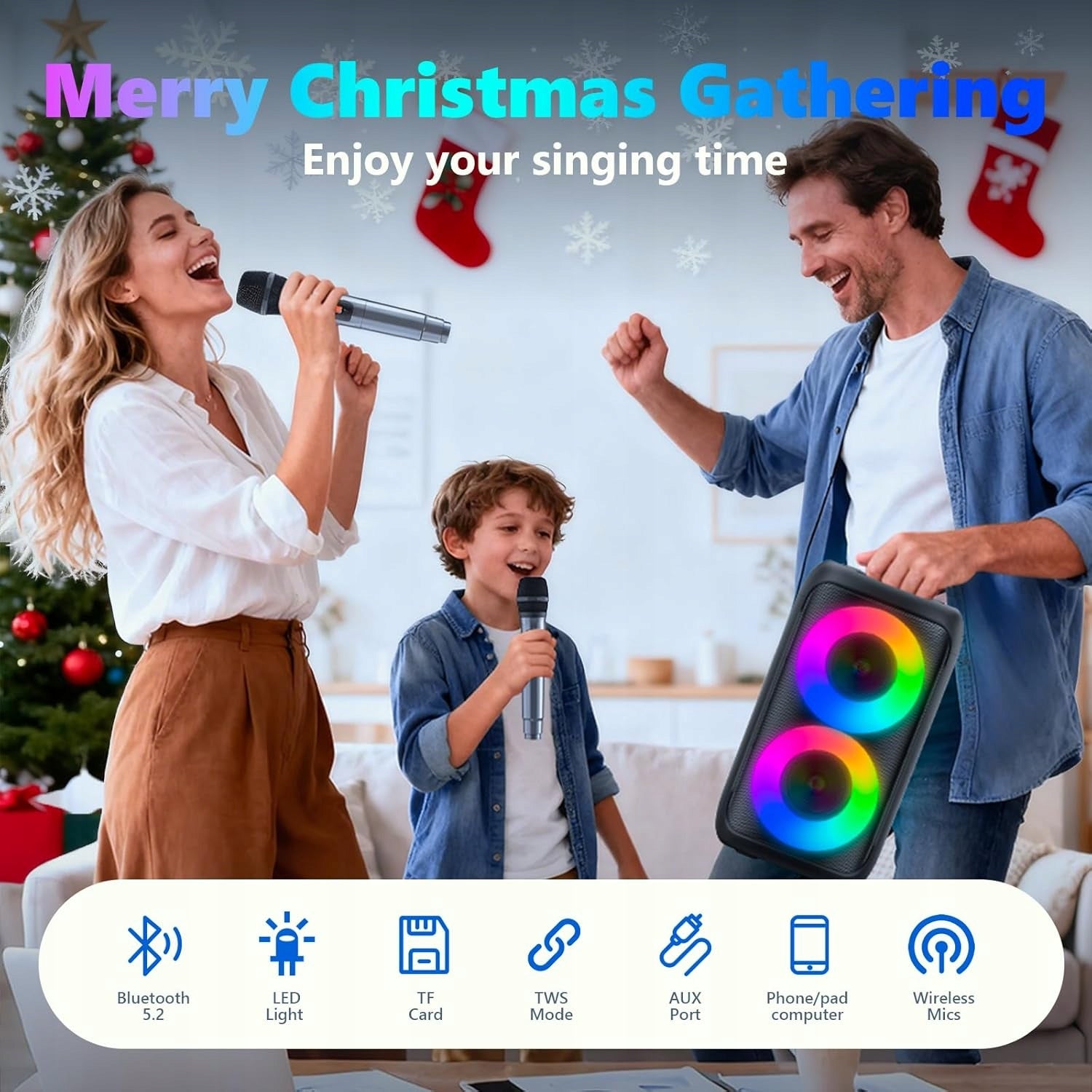 BLUETOOTH KARAOKE SPEAKER MACHINE WITH 2 WIRELESS MICROPHONES COLOR LED Brand no brand