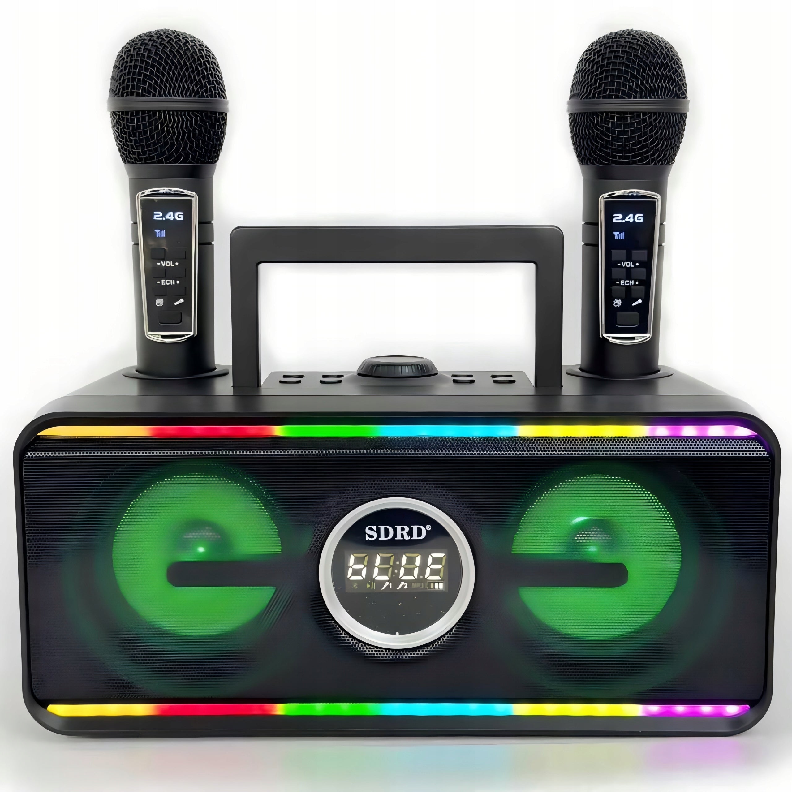 BLUETOOTH KARAOKE SPEAKER MACHINE WITH 2 WIRELESS MICROPHONES COLOR LED EAN (GTIN) 6978019571993