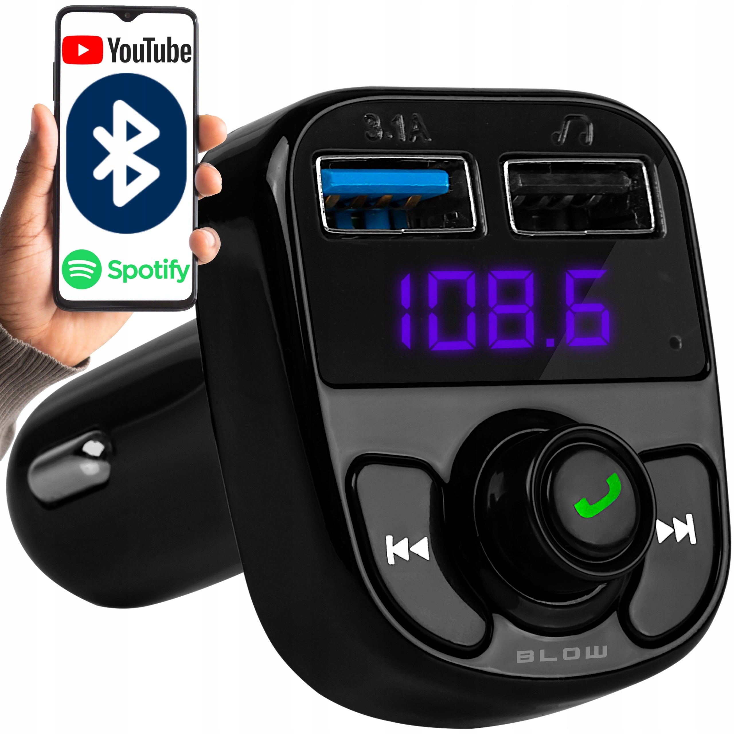 BLUETOOTH TRANSMITTER BT FM MP3 FAST CHARGER USB 3.1 AUDIO PLAYER