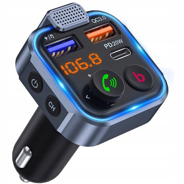 BLUETOOTH TRANSMITTER FM AUDIO USB PD FAST CAR CHARGER 12/24V Packaging status original