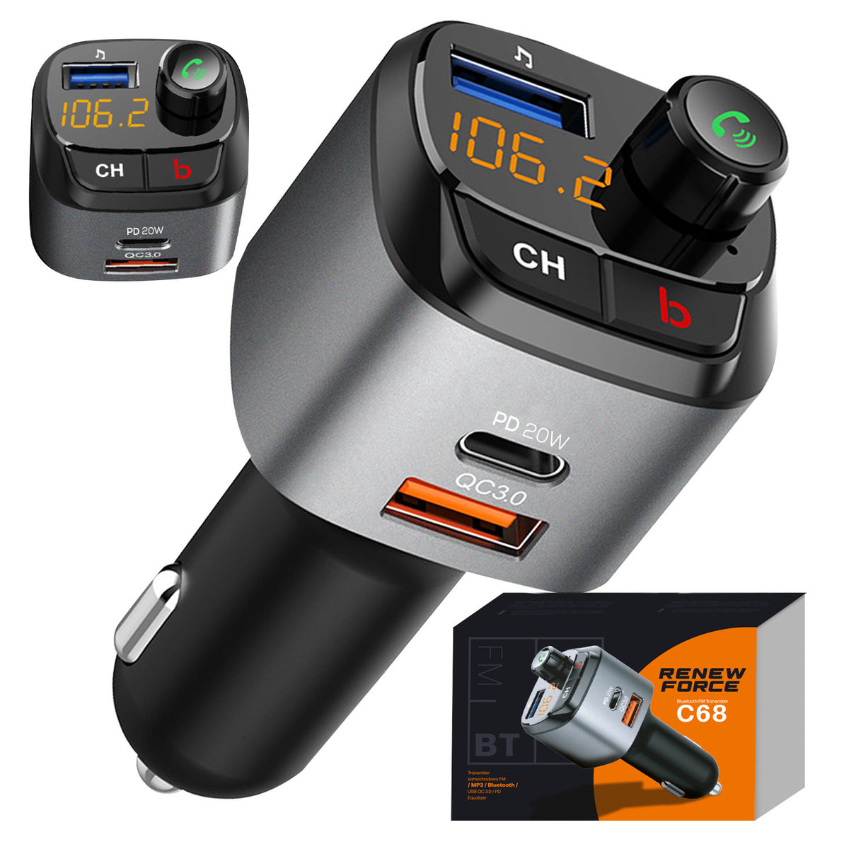 BLUETOOTH TRANSMITTER STRONGEST FM CAR CHARGER USB-C KIT Brand no brand