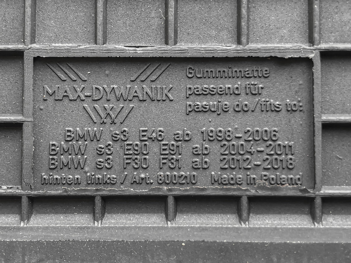 BMW 3 E46 1998-2006 BMW 3 E90 E91 04-11 BMW 3 F30 F31 12-12 Rubber mats Manufacturer Max-Dywanik