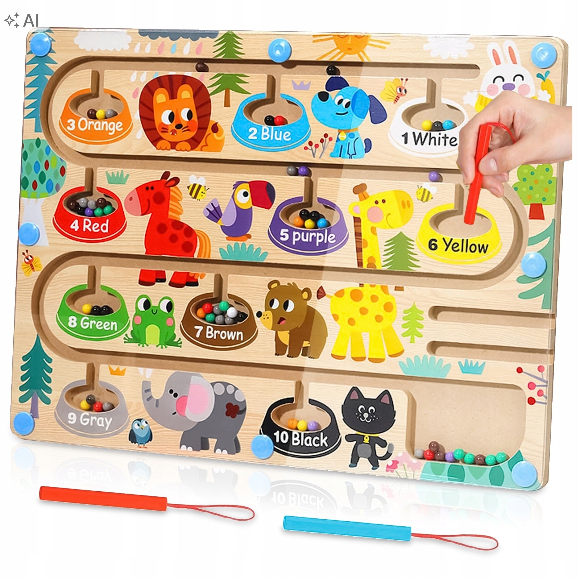 BOARD LEARNING COUNTING AND COLORS MAGNETIC MAZE WOODEN MONTESSORI