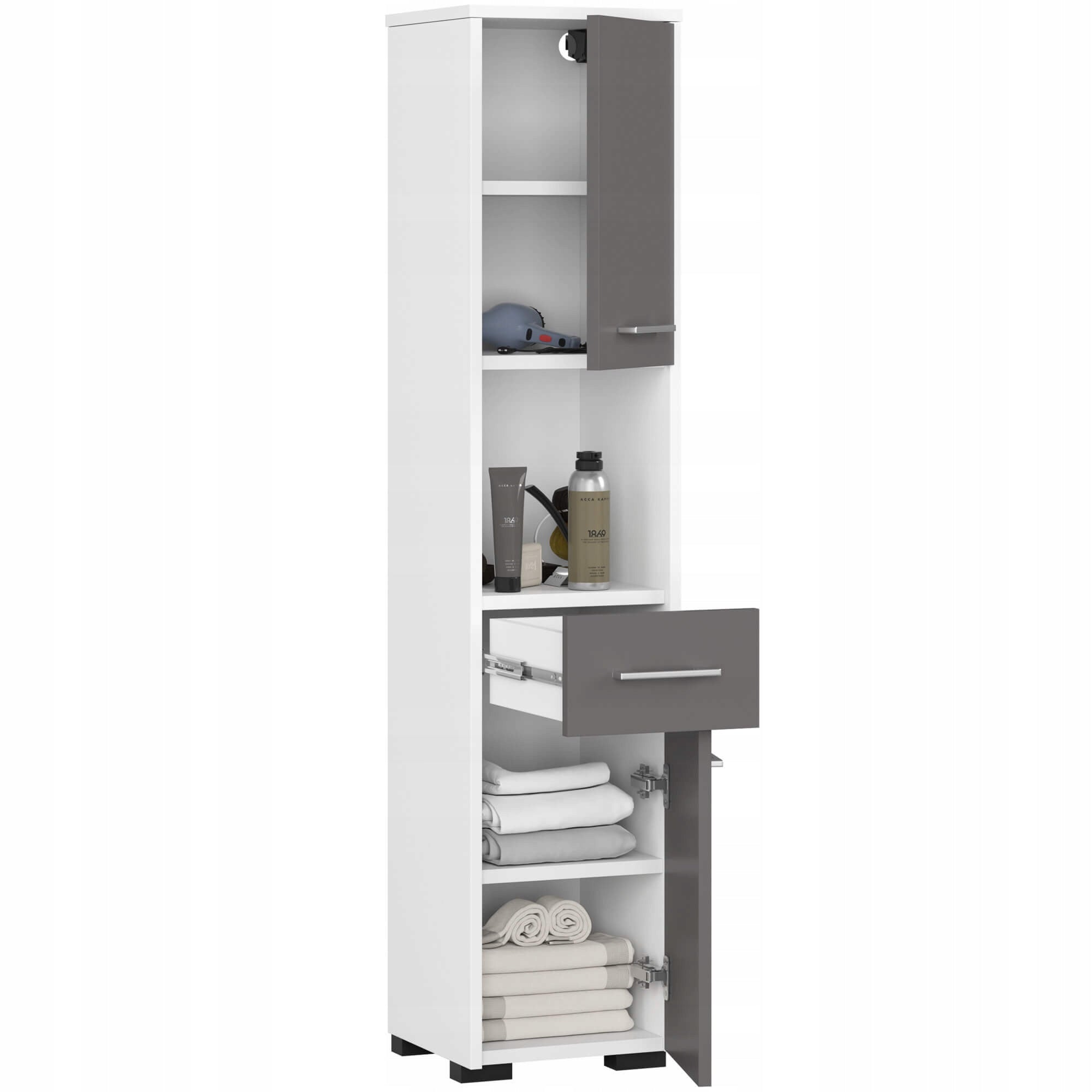BOOKCASE BATHROOM FIN POST 30 2D 1SZ 1W 140cm PK WHITE / GREY Furniture color white