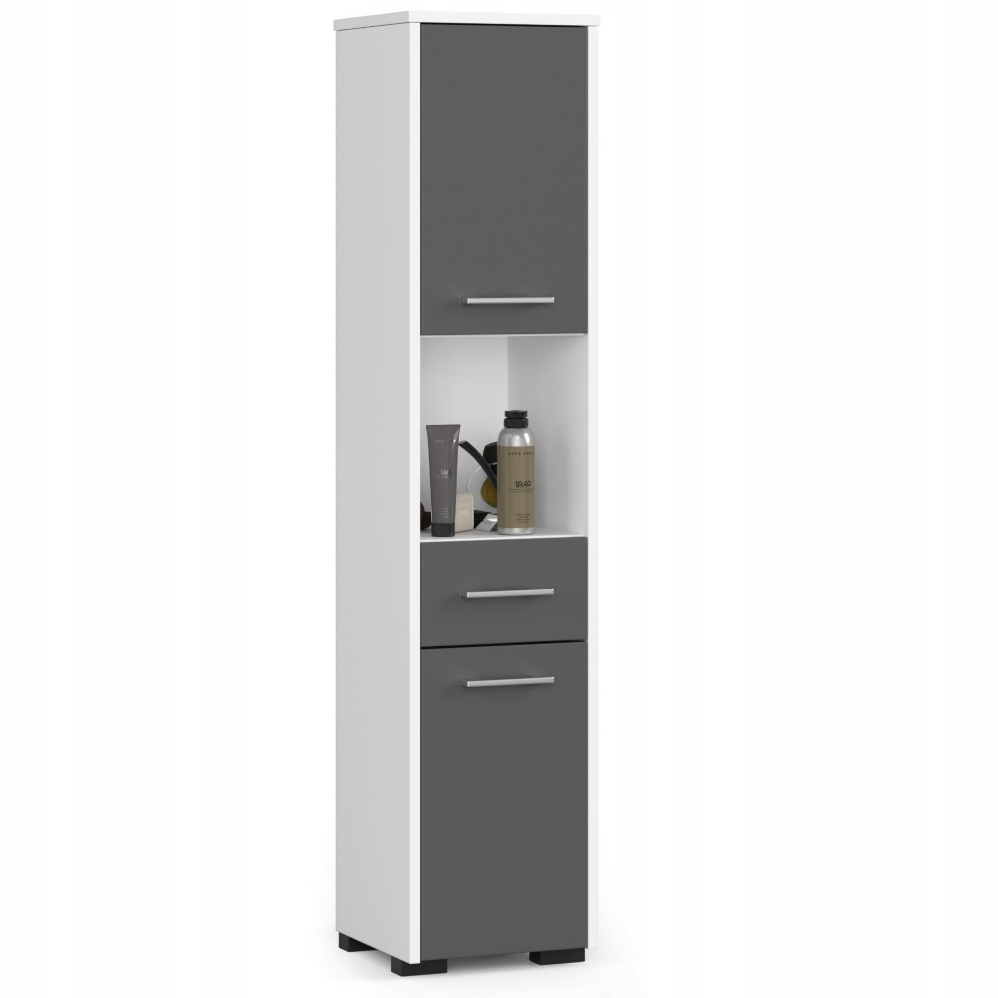 BOOKCASE BATHROOM FIN POST 30 2D 1SZ 1W 140cm PK WHITE / GREY