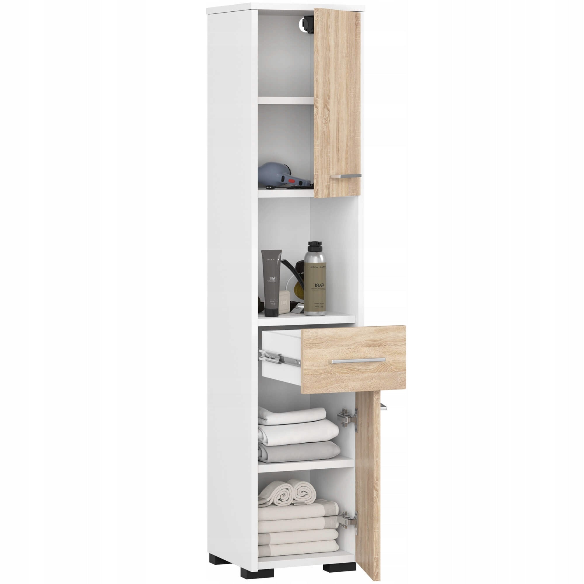 BOOKCASE BATHROOM FIN POST 30 2D 1SZ 1W 140cm PK WHITE / SONOMA Furniture color white
