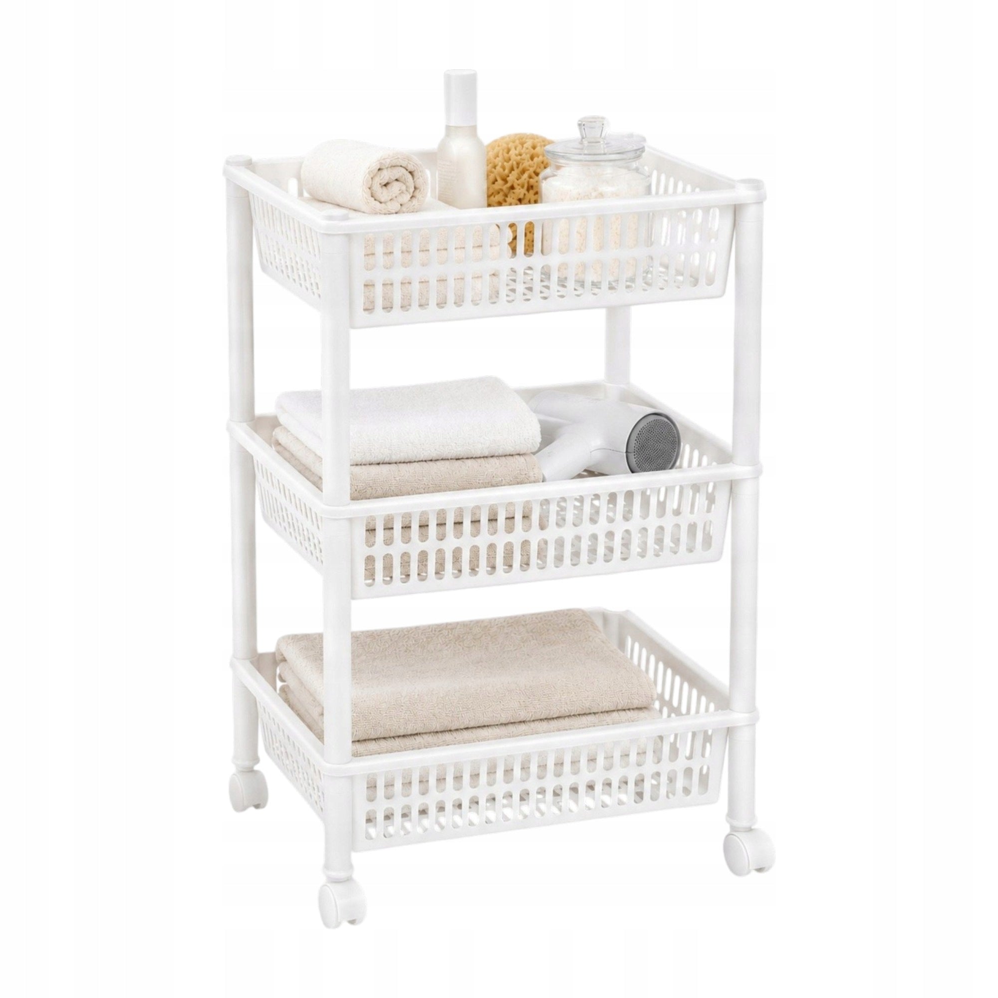 BOOKCASE BATHROOM ORGANIZER SHELF CABINET ON WHEELS MOBILE WHITE 68 CM