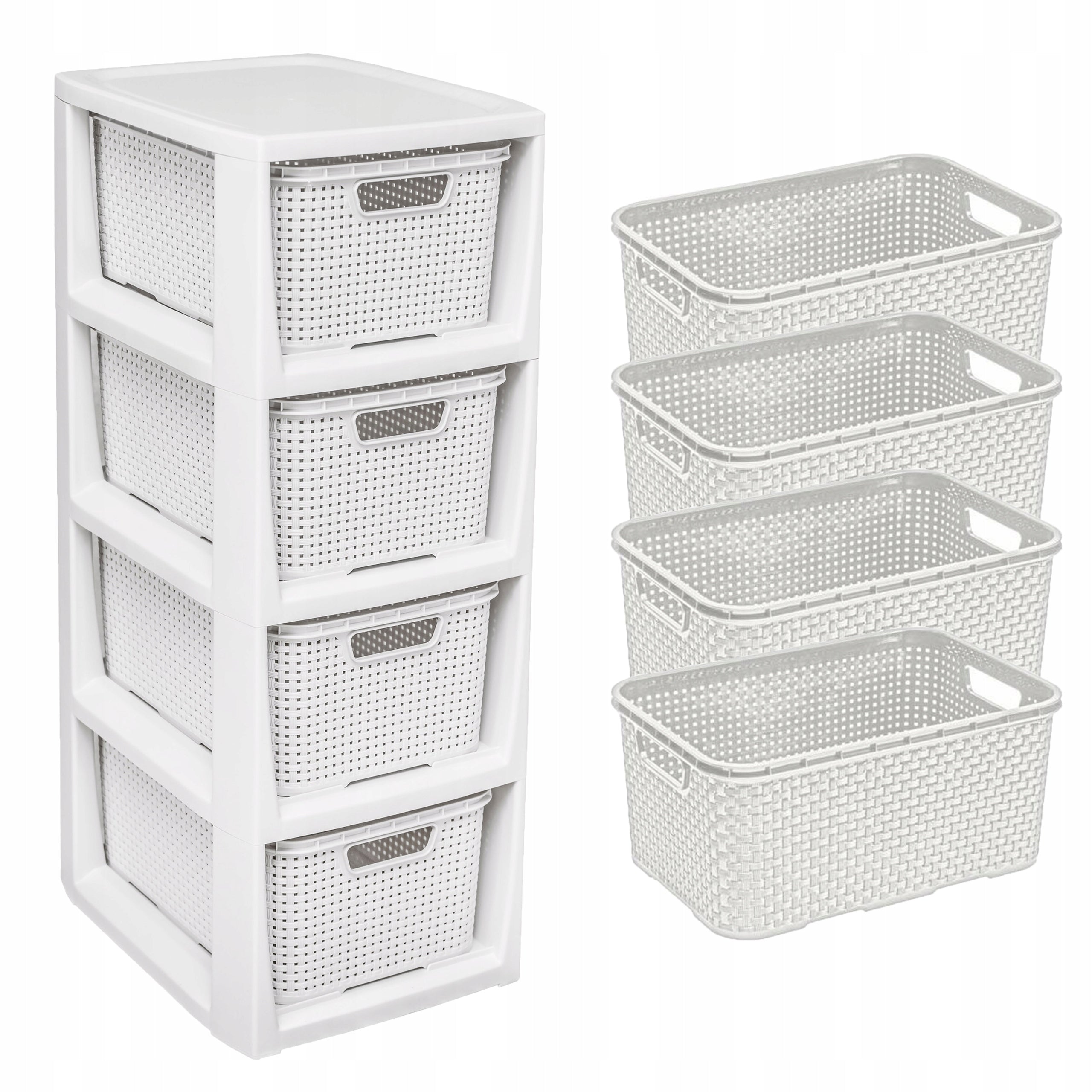 BOOKCASE CHEST OF DRAWERS RACK WITH 4 BASKETS BATHROOM CABINET RATTAN BRANQ 1726B EAN (GTIN) 5901098172639