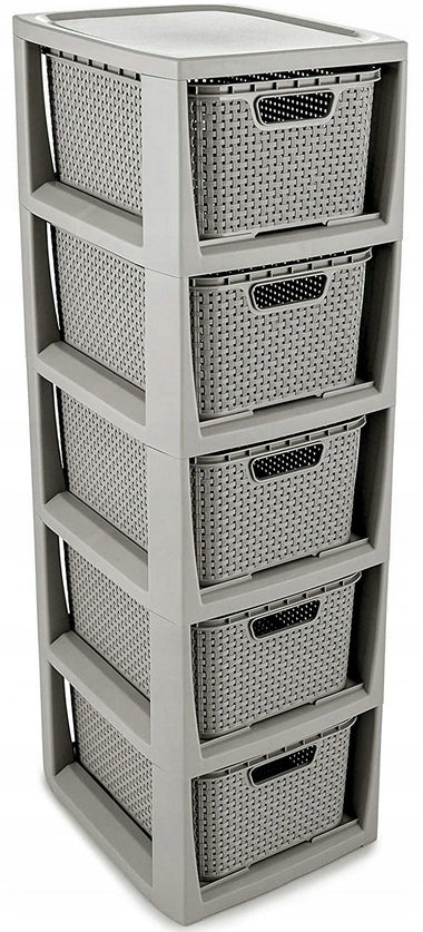 BOOKCASE CHEST OF DRAWERS WARDROBE SHELF WITH 5 DRAWER BASKETS POST BATHROOM CABINET RATTAN Brand BranQ