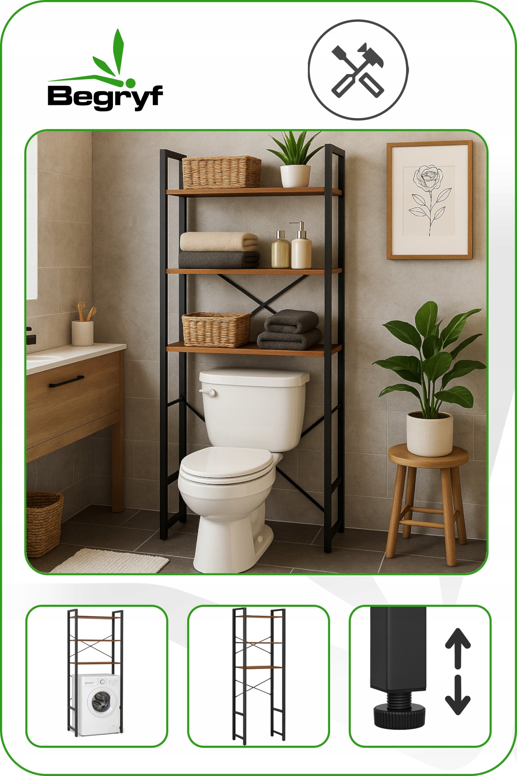 BOOKCASE OVER WASHING MACHINE rustic LADDER FOR BATHROOM bronze SHELF vintage 186cm Packaging status original