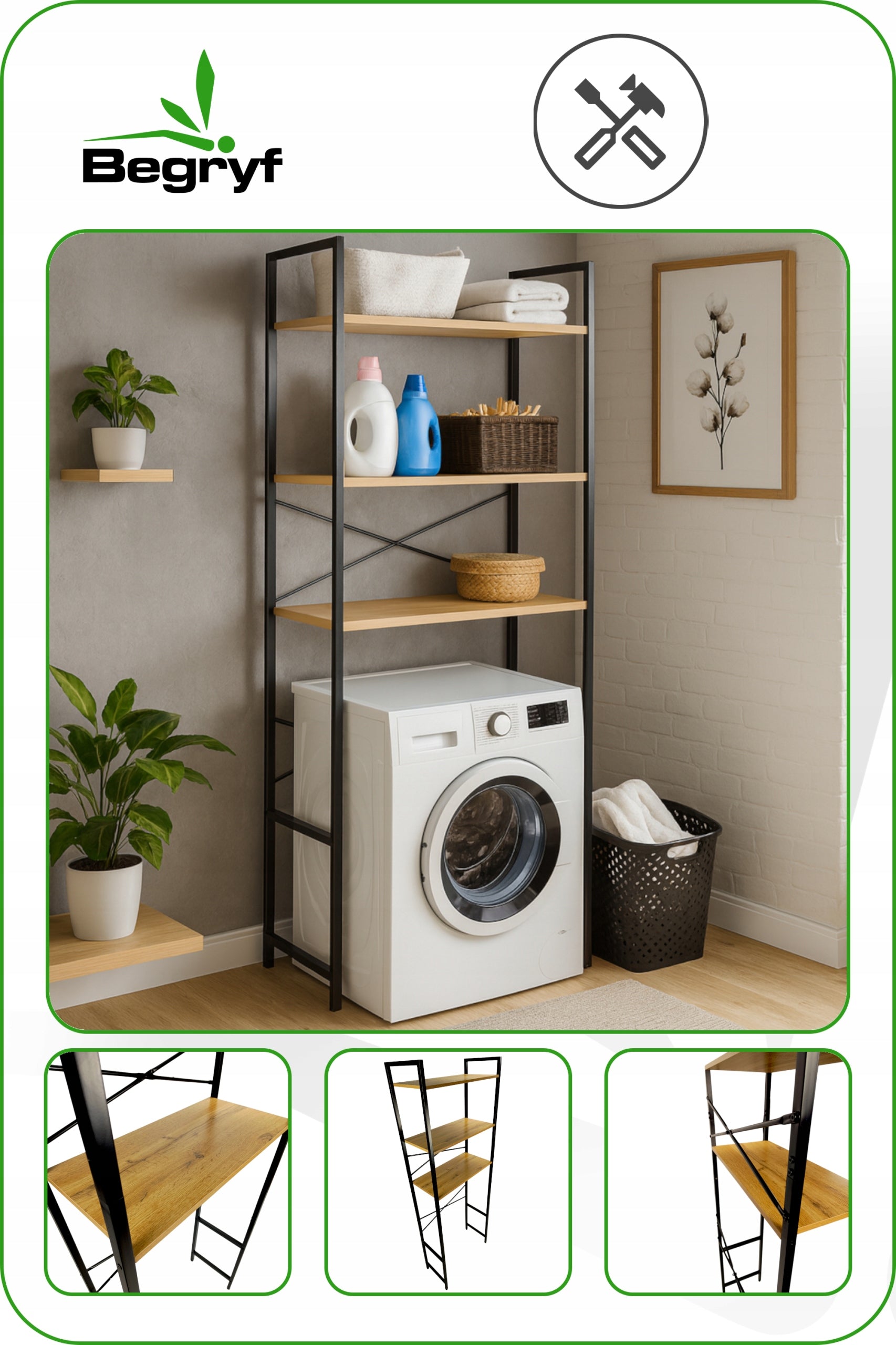 BOOKCASE OVER WASHING MACHINE rustic LADDER for BATHROOM oak SHELF vintage 186cm EAN (GTIN) 5907413502334