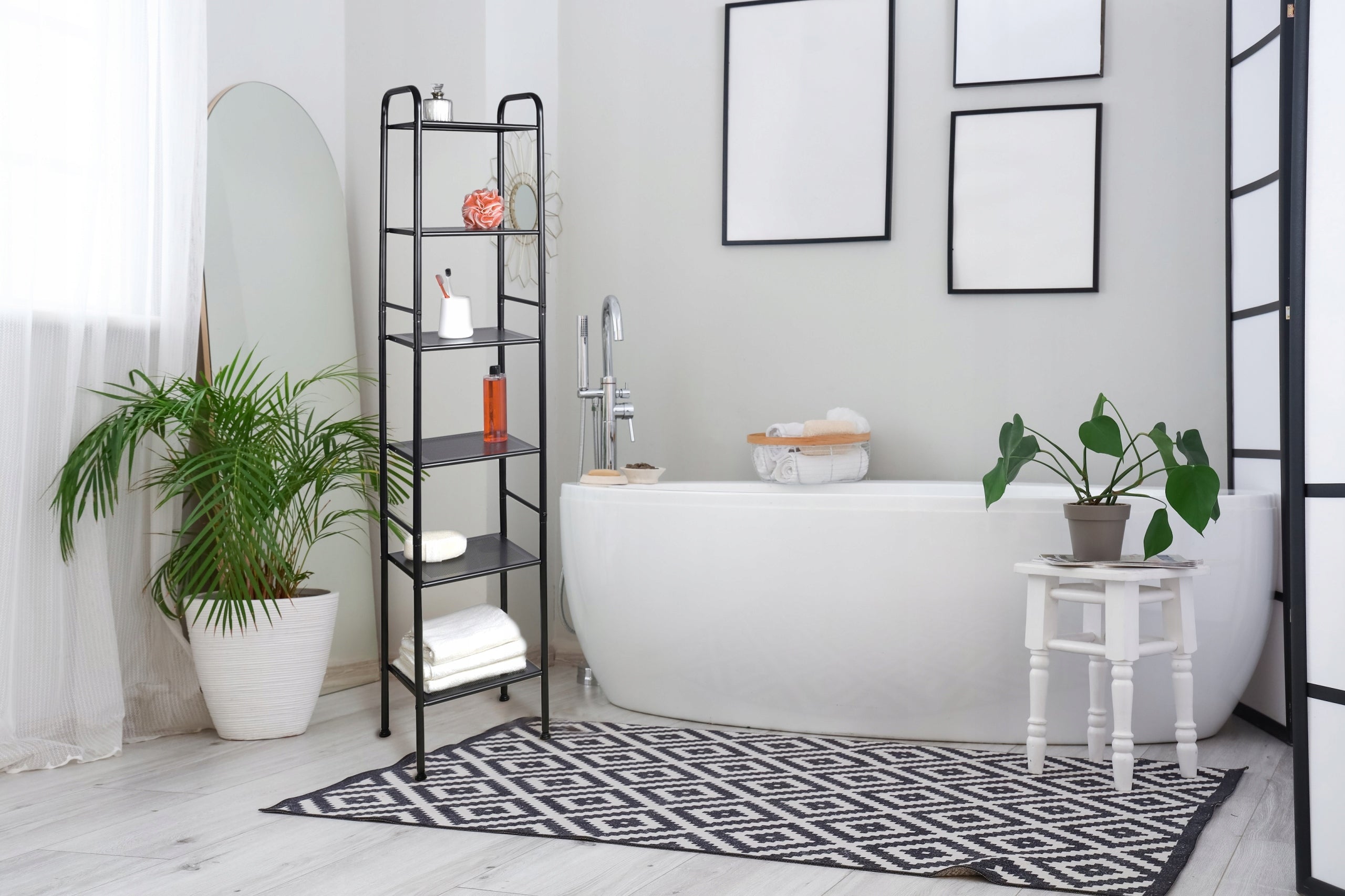 BOOKCASE Shelf BATHROOM CABINET POST 6 SHELVES MAT STEEL METAL BLACK Manufacturer code P.LEXA-BLK