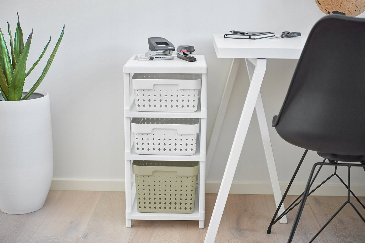 BOOKCASE WITH BASKETS Bathroom Shelf On Wheels Baskets White Olive 36x31x66cm Furniture color white Olive