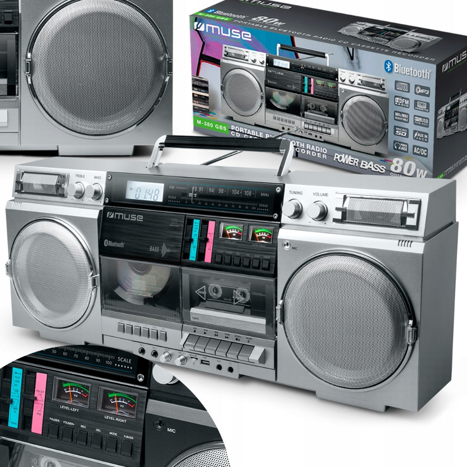 BOOMBOX RADIO PLAYER MUSE CD PLAYER AUX SD BLUETOOTH TAPE RECORDER USB