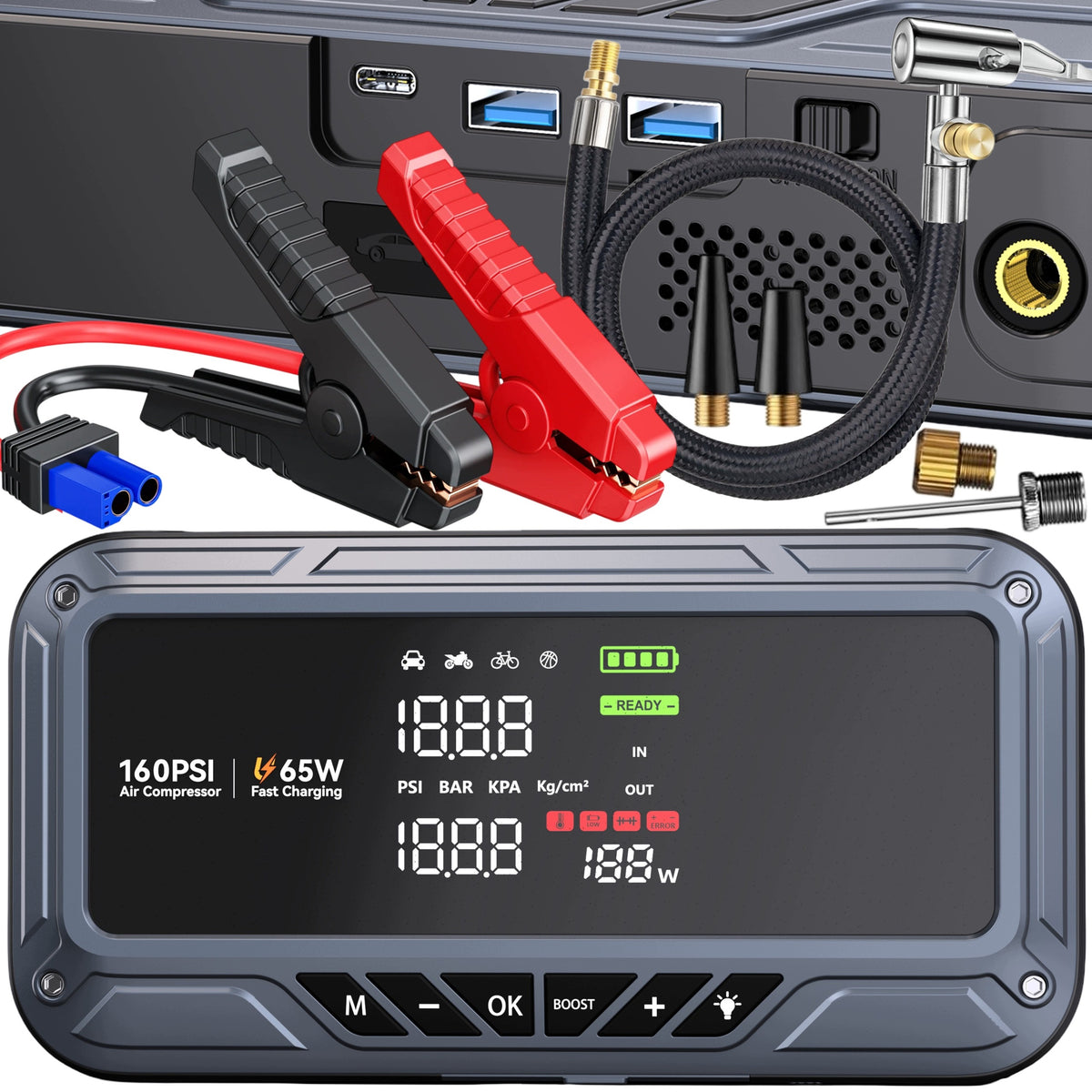BOOSTER JUMP STARTER START 12V POWERBANK COMPRESSOR CAR PUMP 4IN1