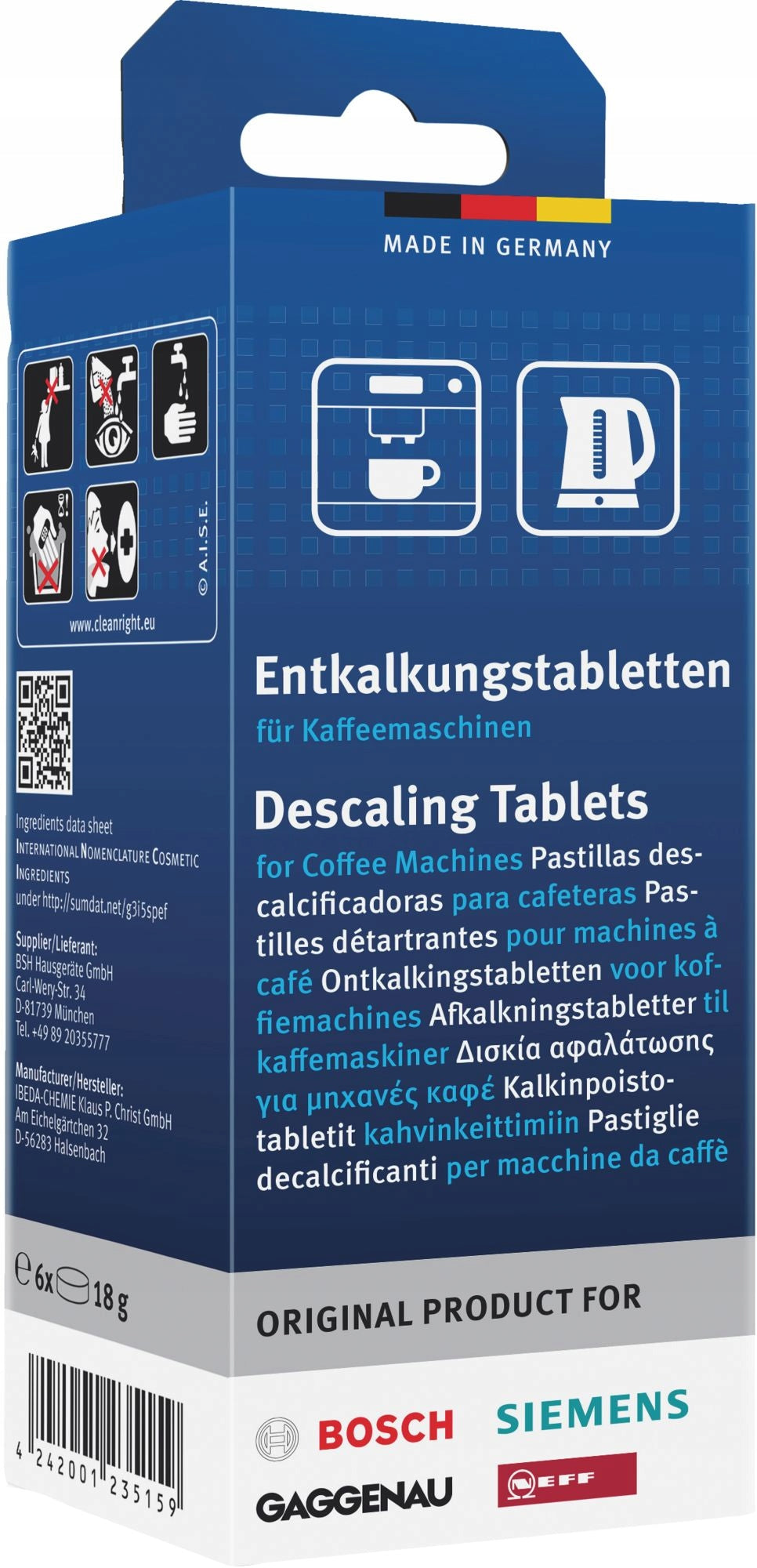 BOSCH DESCALING TABLETS FOR ESPRESSO MACHINES 6 PCS