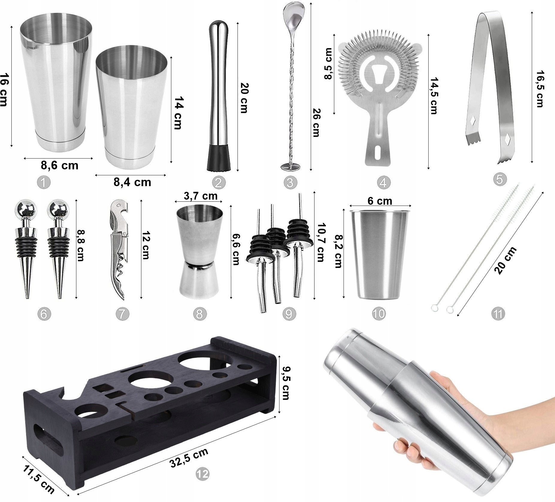 BOSTON BARTENDING SET FOR DRINKS SHAKER BLACK STAND 17 el Manufacturer Gockowiak