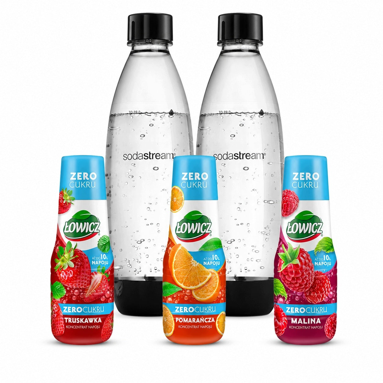 BOTTLE FUSE X2 SodaStream + Concentrate syrup ŁOWICZ ZERO 3x 500ml MIX