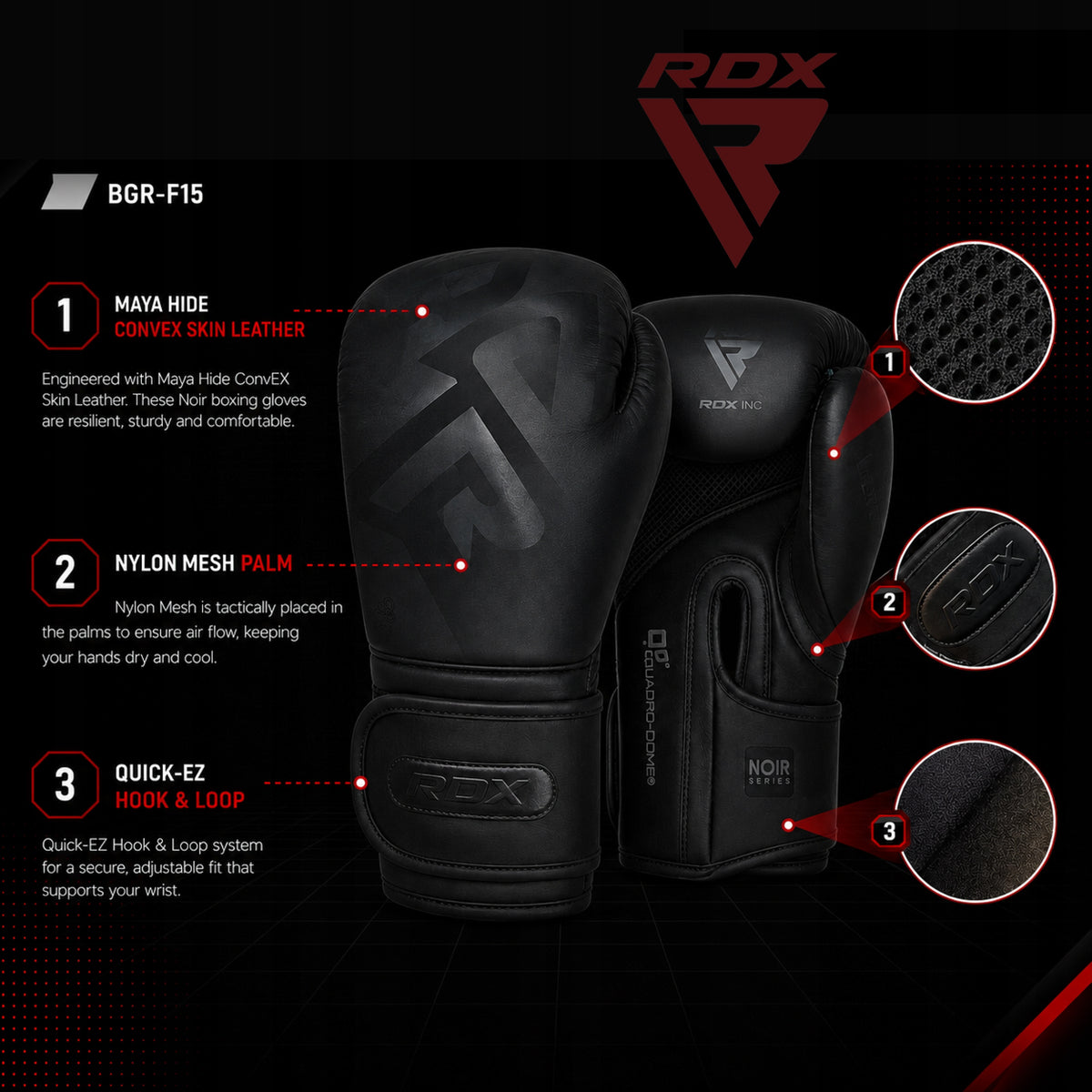 BOXING GLOVES RDX F15 SPARRING 14 oz VELCRO TRAINING CONvEX Skin Manufacturer code BGR-F15MB-14oz