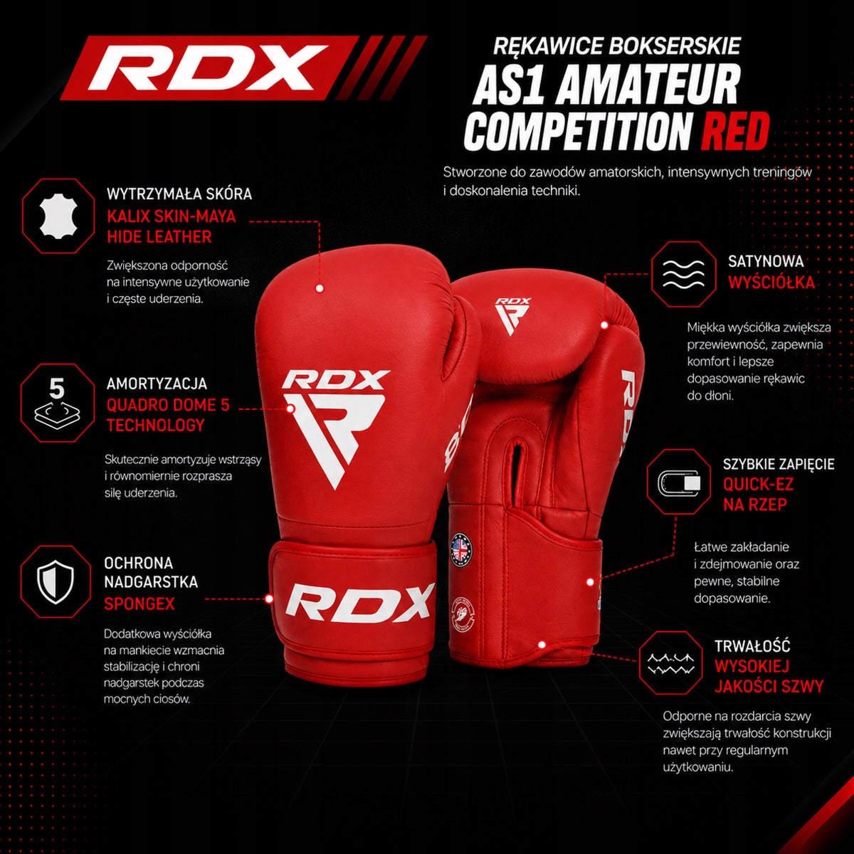 BOXING GLOVES RDX MODEL AS1 TRAINING LEATHER FOR TRAINING 10 OZ Brand RDX